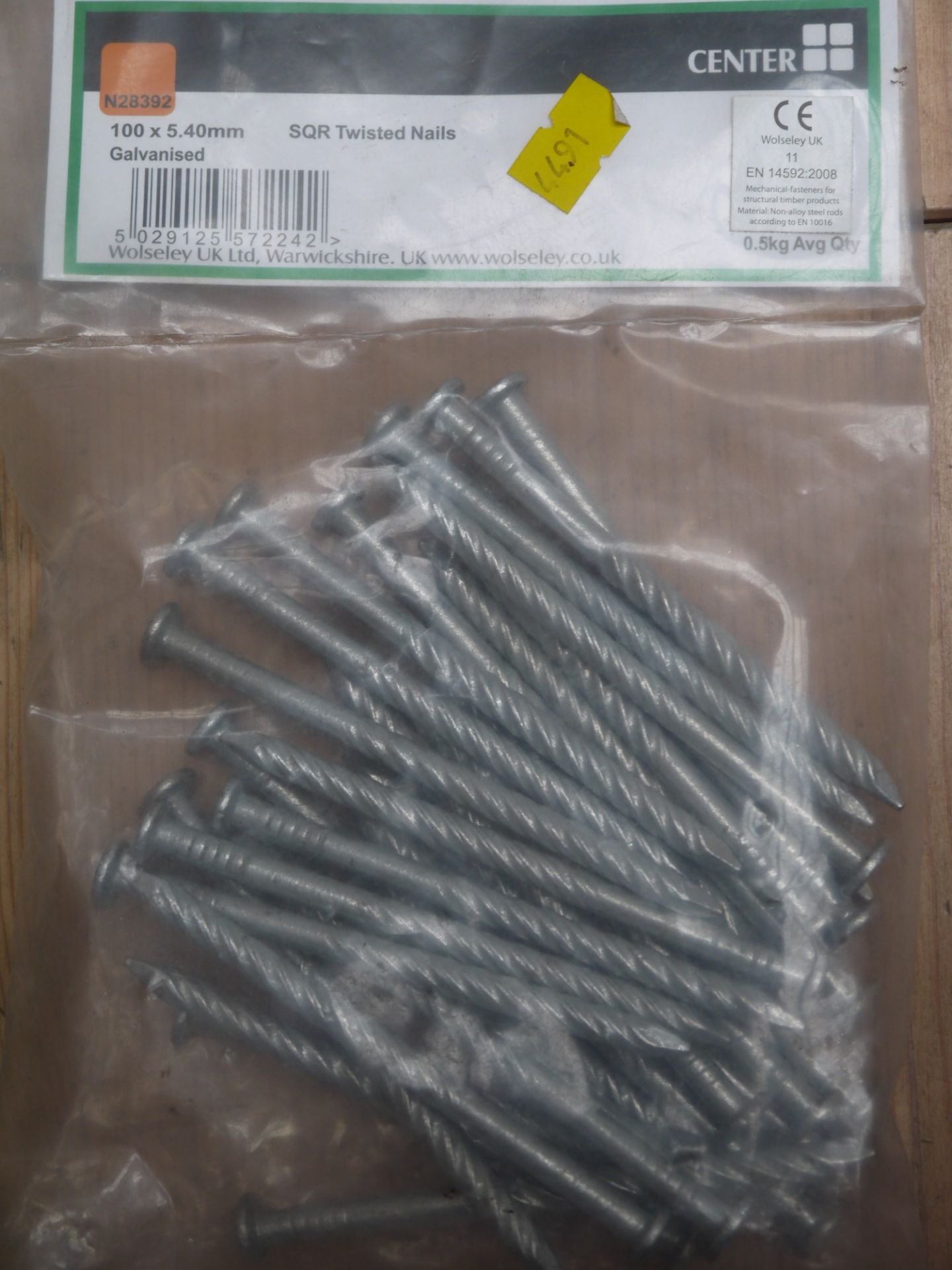 Approximately 25 Center Square Twisted Galvanised Nails. 100 x 5.40mm. New.