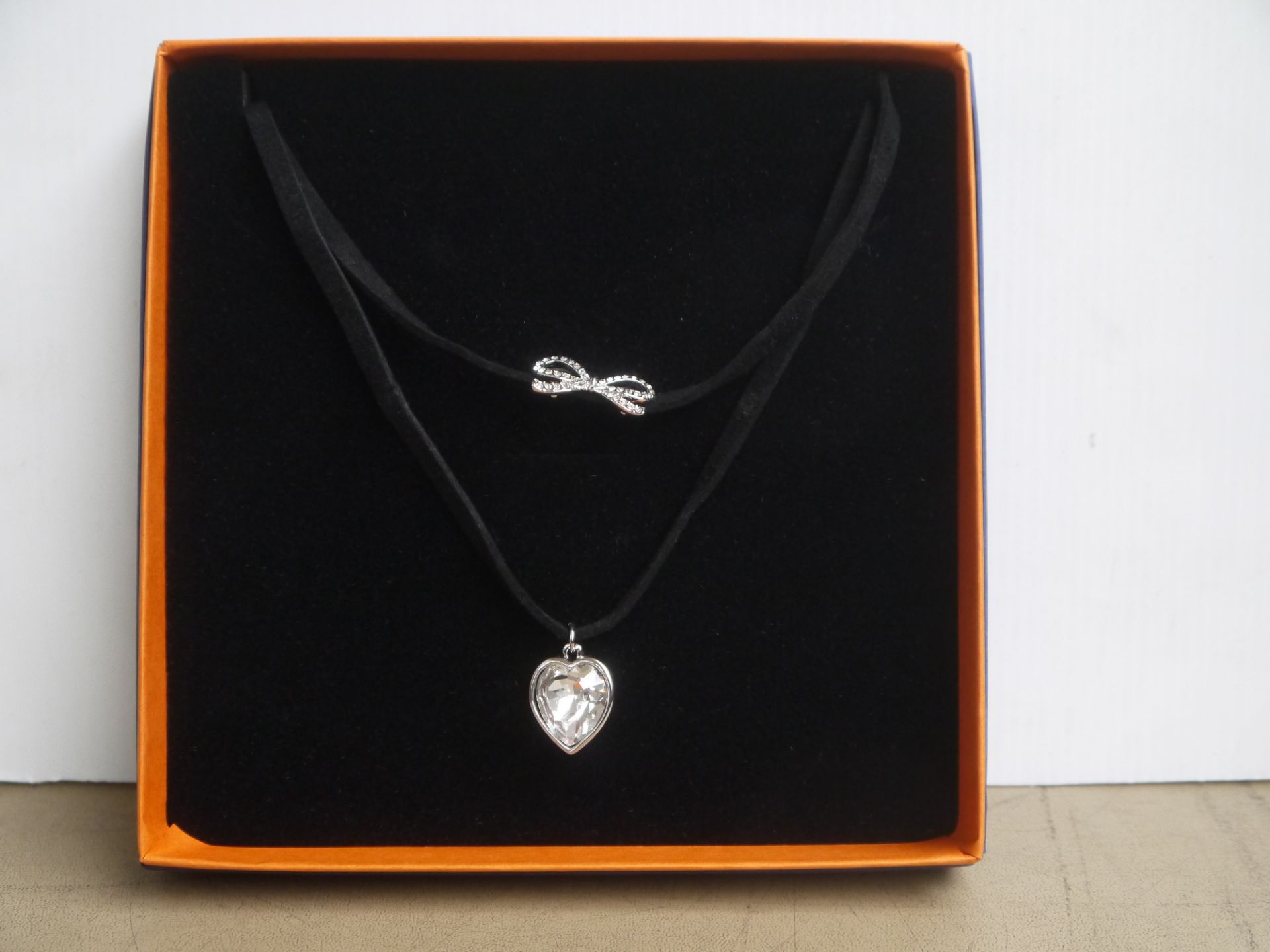 Cornelius Collection Crystal heart and Bow necklace in presentation case