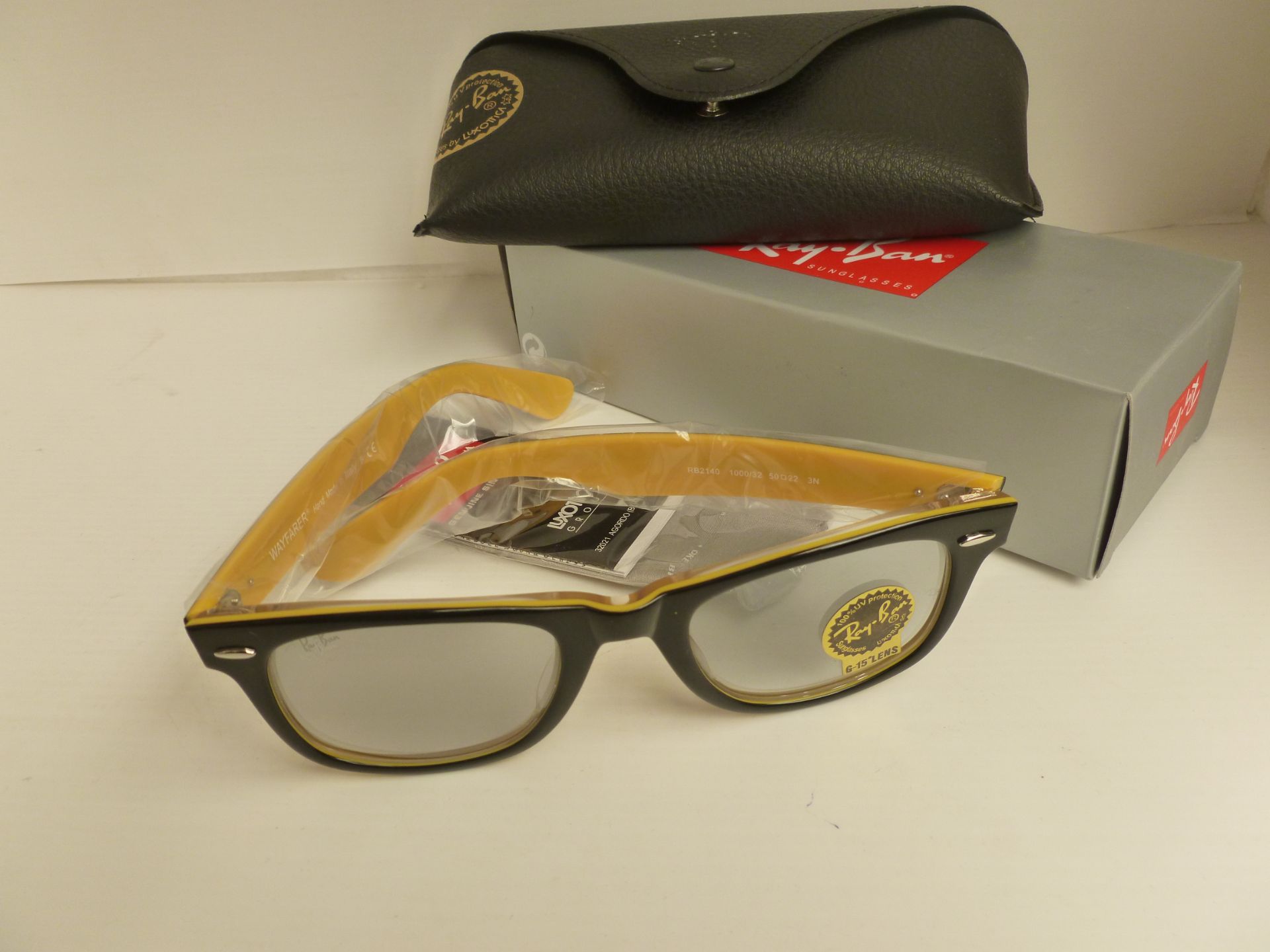 Ray Ban Way Farer Sunglasses with Black outer frame & Yellow inner frame new and boxed with carry