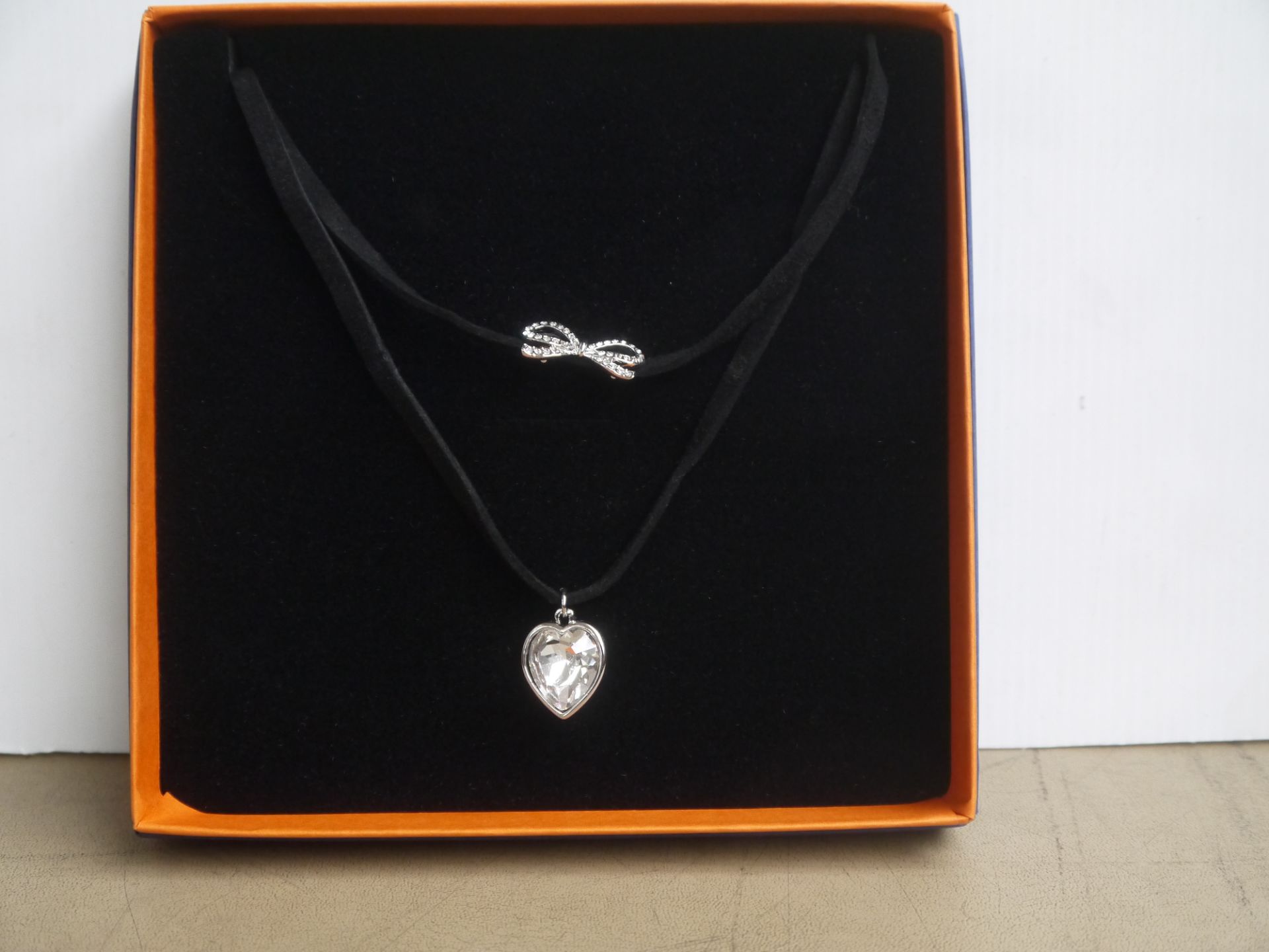 Cornelius Collection Crystal heart and Bow necklace in presentation case