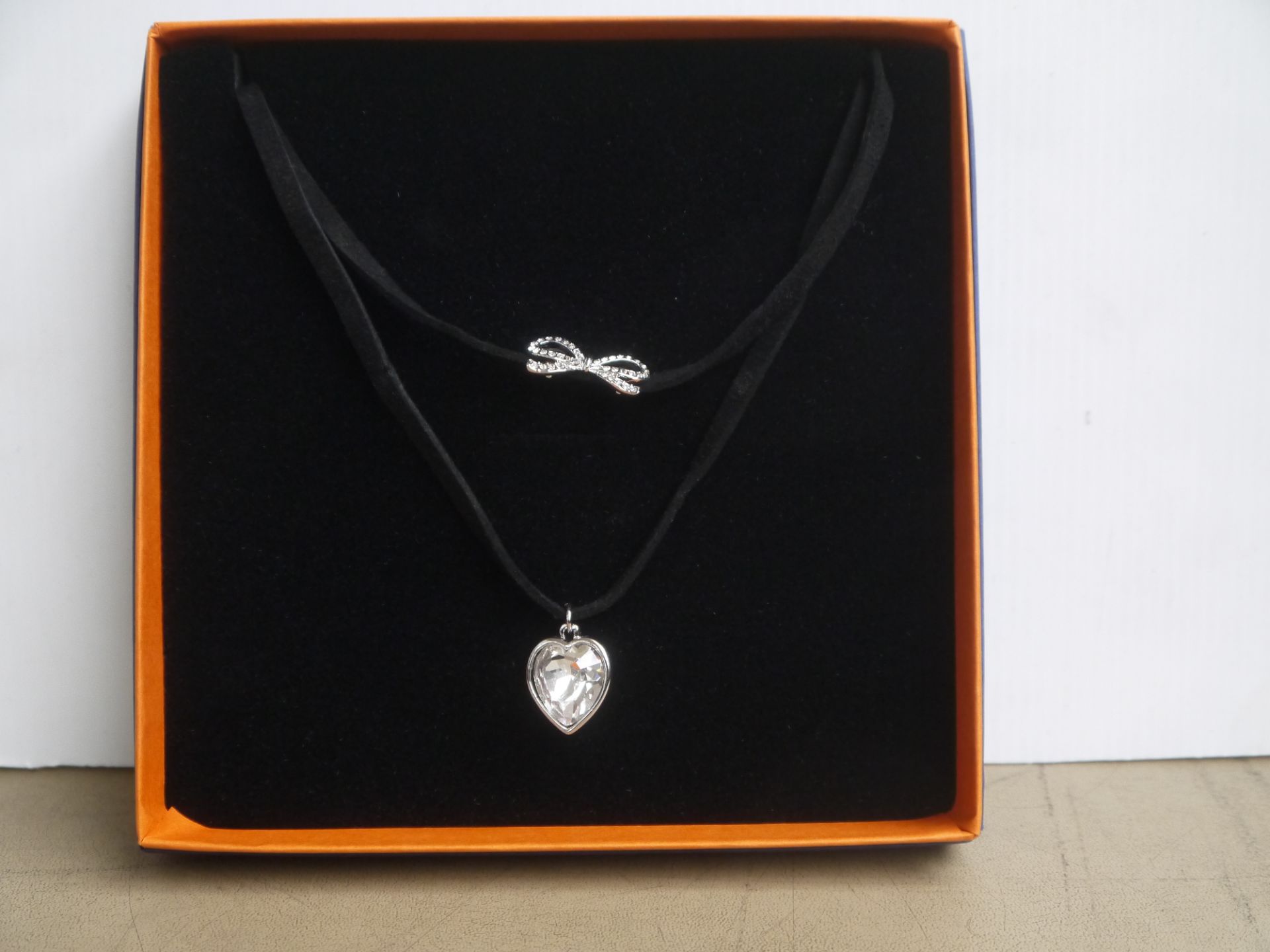 Cornelius Collection Crystal heart and Bow necklace in presentation case