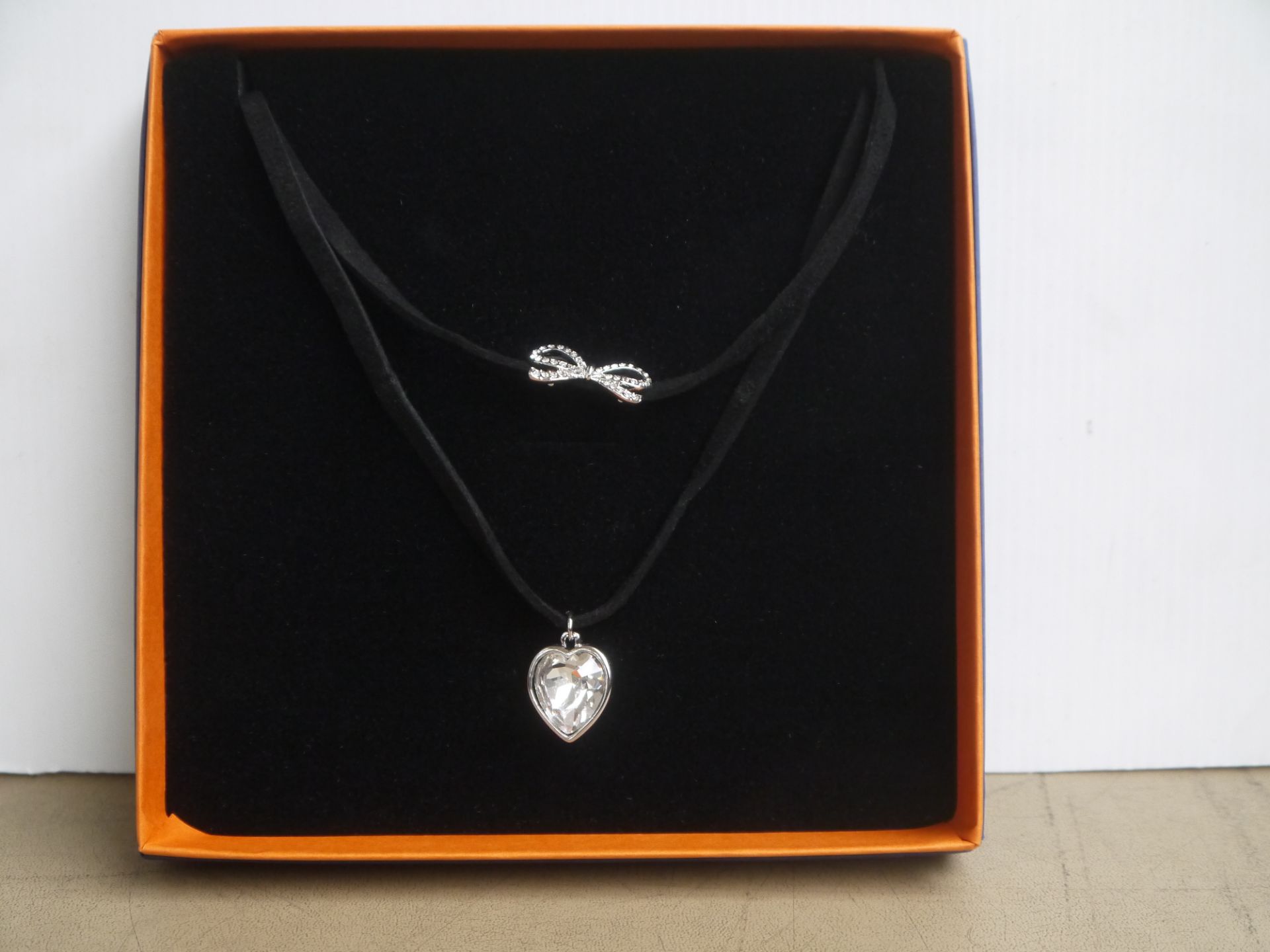 Cornelius Collection Crystal heart and Bow necklace in presentation case