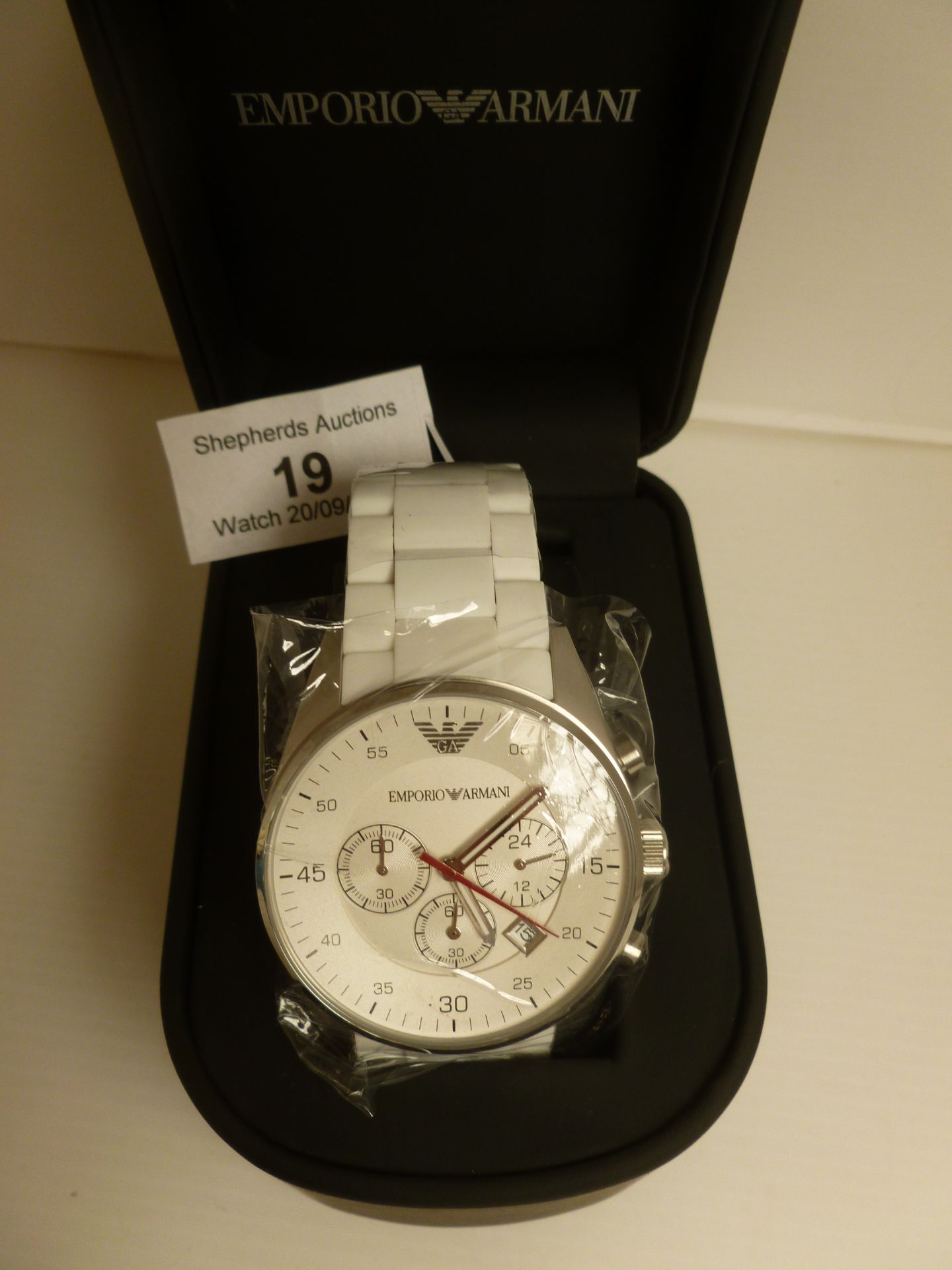 NO VAT!! Armani AR5859 Chronograph Gents Watch with Metal Strap New, boxed & ticking. With