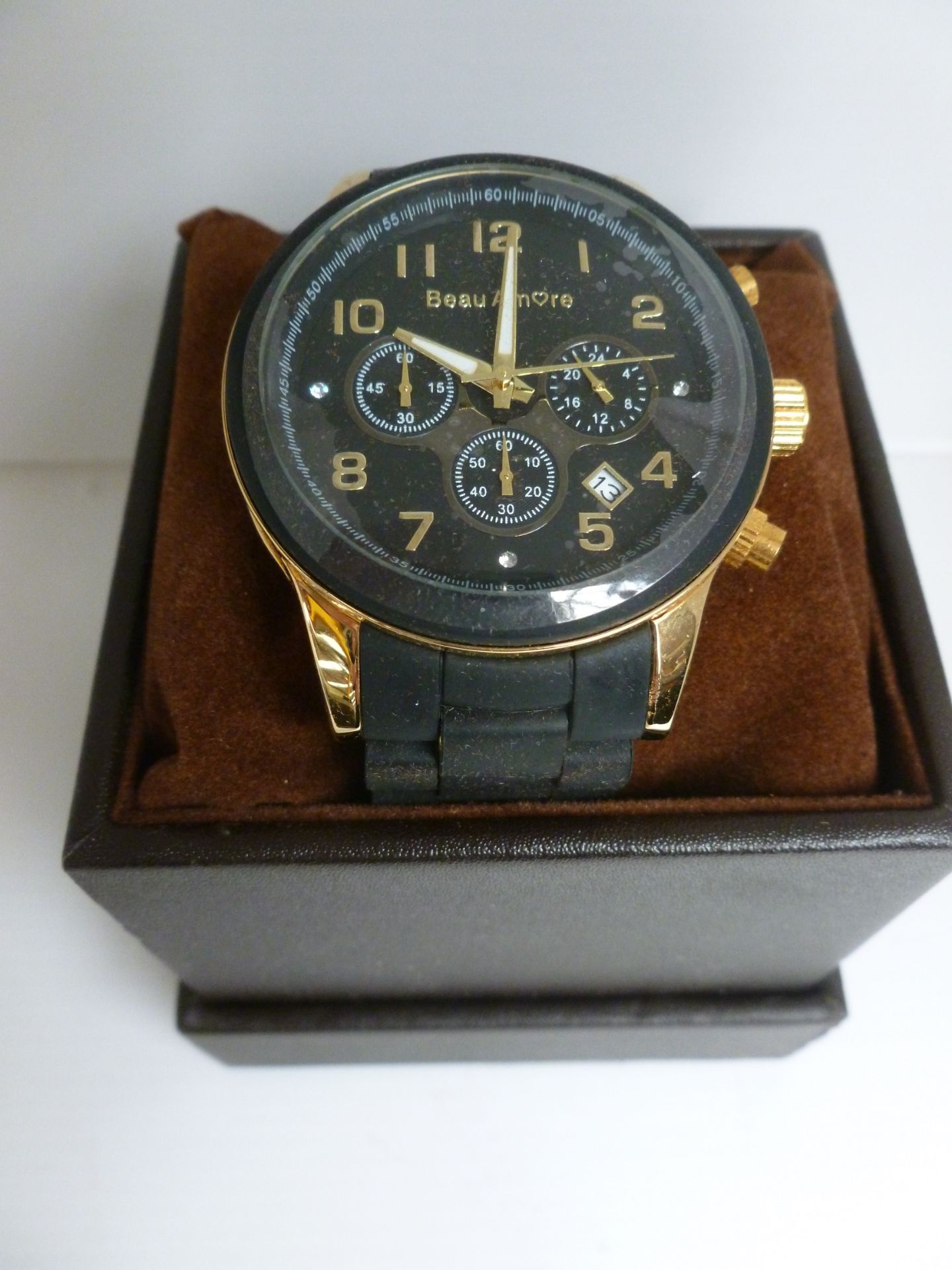 NO VAT!! Beau Amore Black and Gold coloured Watch in the style of the very popular Michael Kors