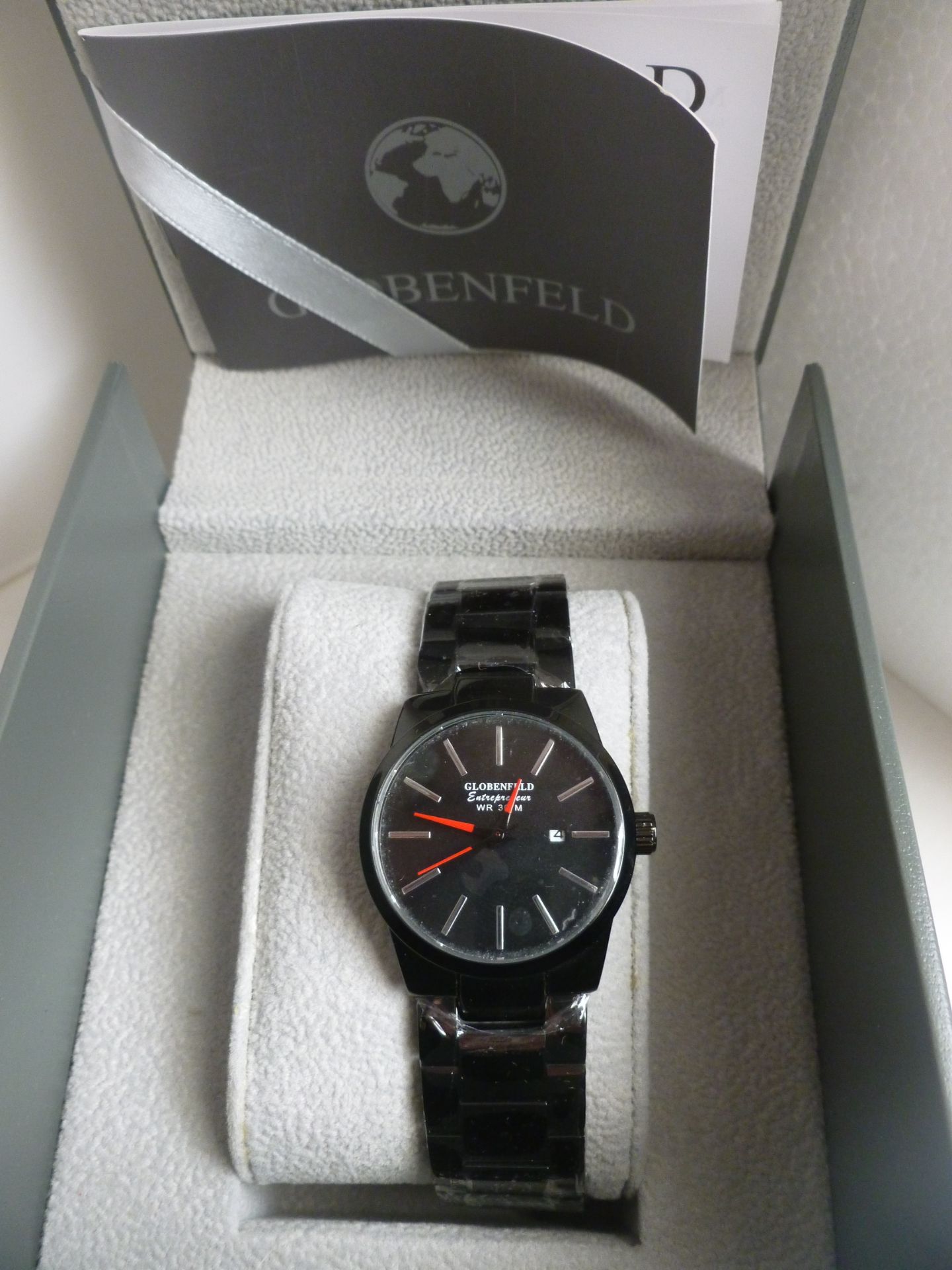 NO VAT!! Globenfeld limited edition Entrepreneur Ladies Watch with high shine black strap and