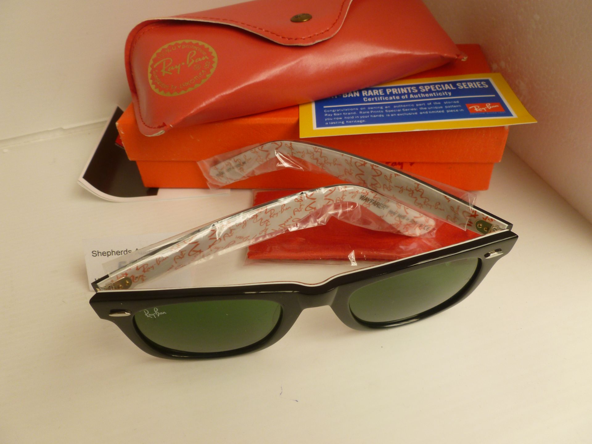 Ray Ban Rare Prints Special Series Way Farer Sunglasses with black outer frame & patterned inner