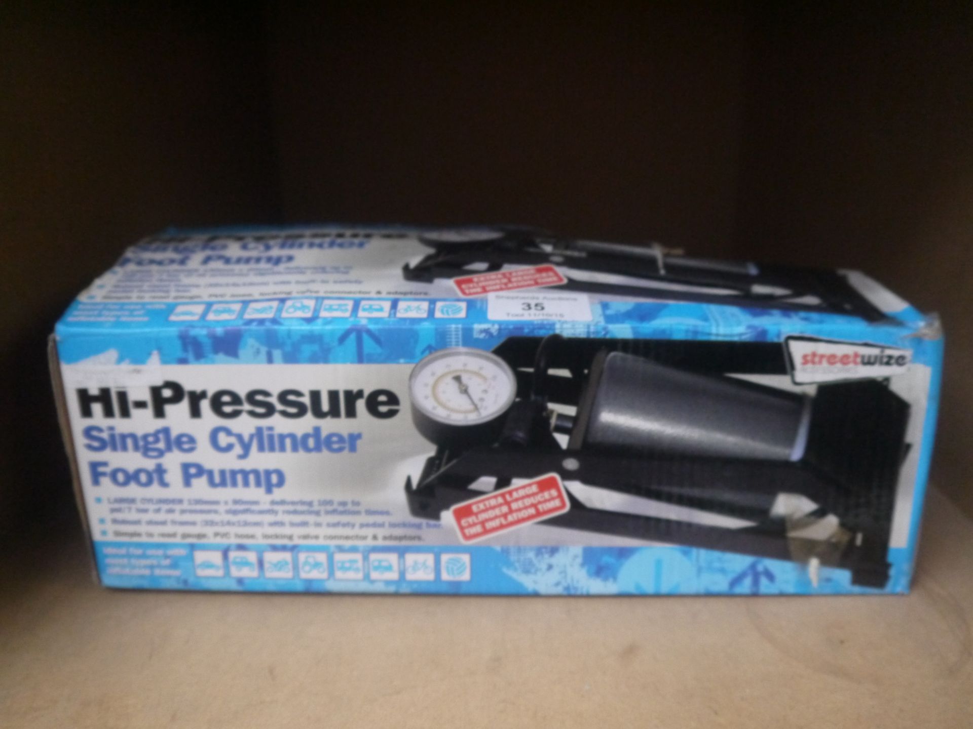 StreetWize Hi Pressure Single Cylinder Foot Pump. Boxed.