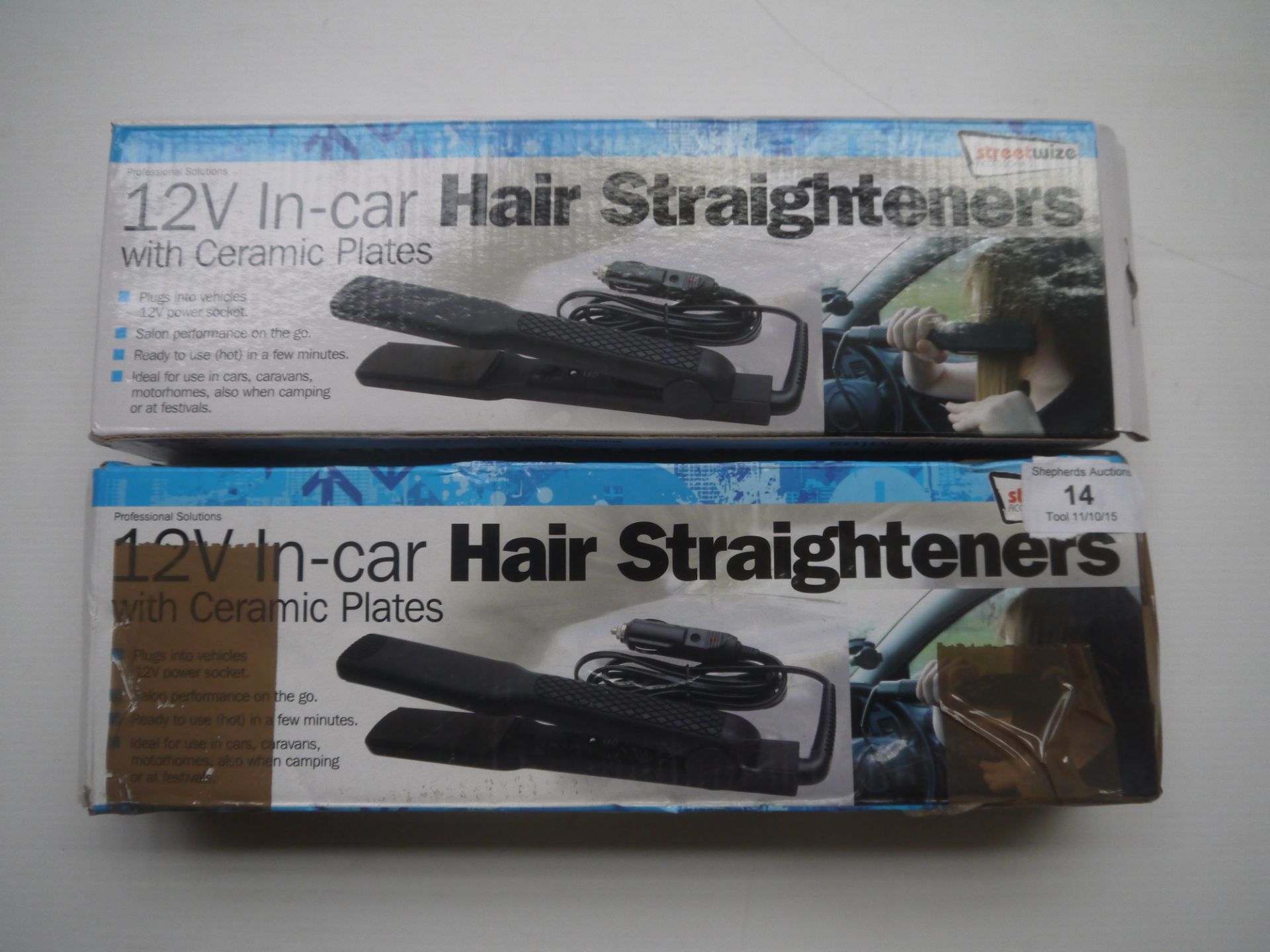 2x 12V In Car Hair Straighteners. Boxed.