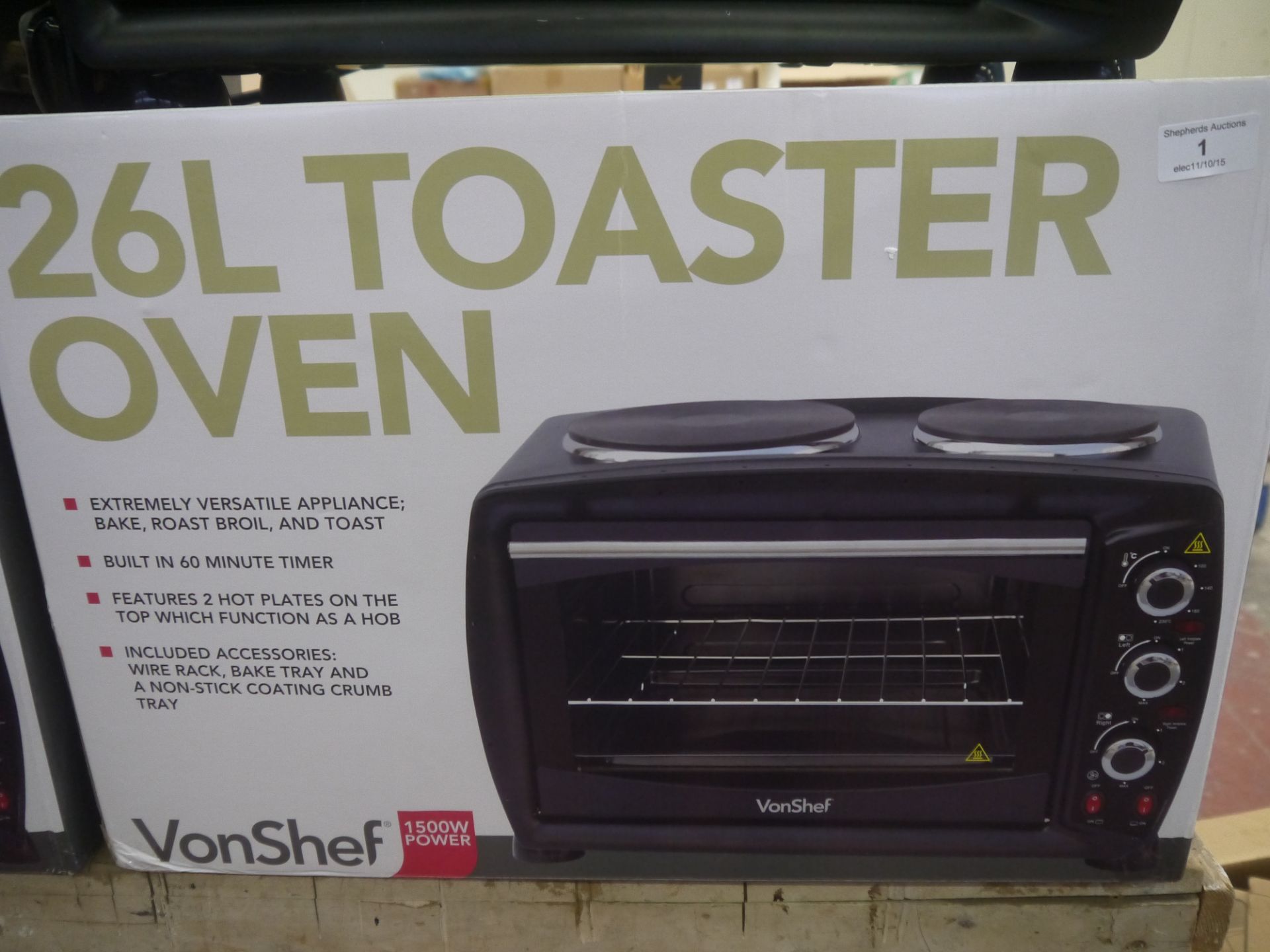 VonHaus 26 Litre Toaster Oven. Tested working and boxed