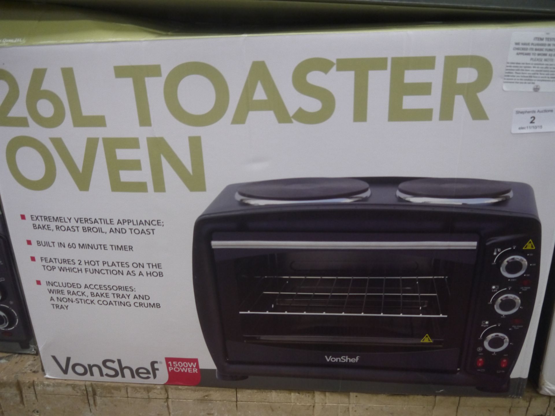 VonHaus 26 Litre Toaster Oven. Tested working and boxed