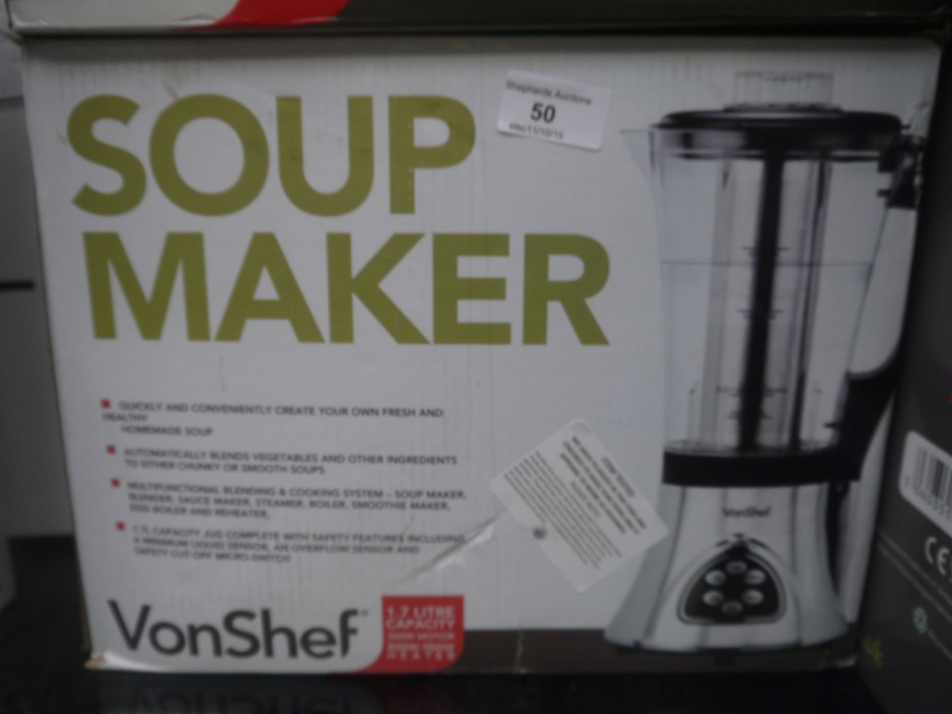VonShef Soup Maker 1.7 Litre 300w Motor, 800-900w Heater tested working boxed