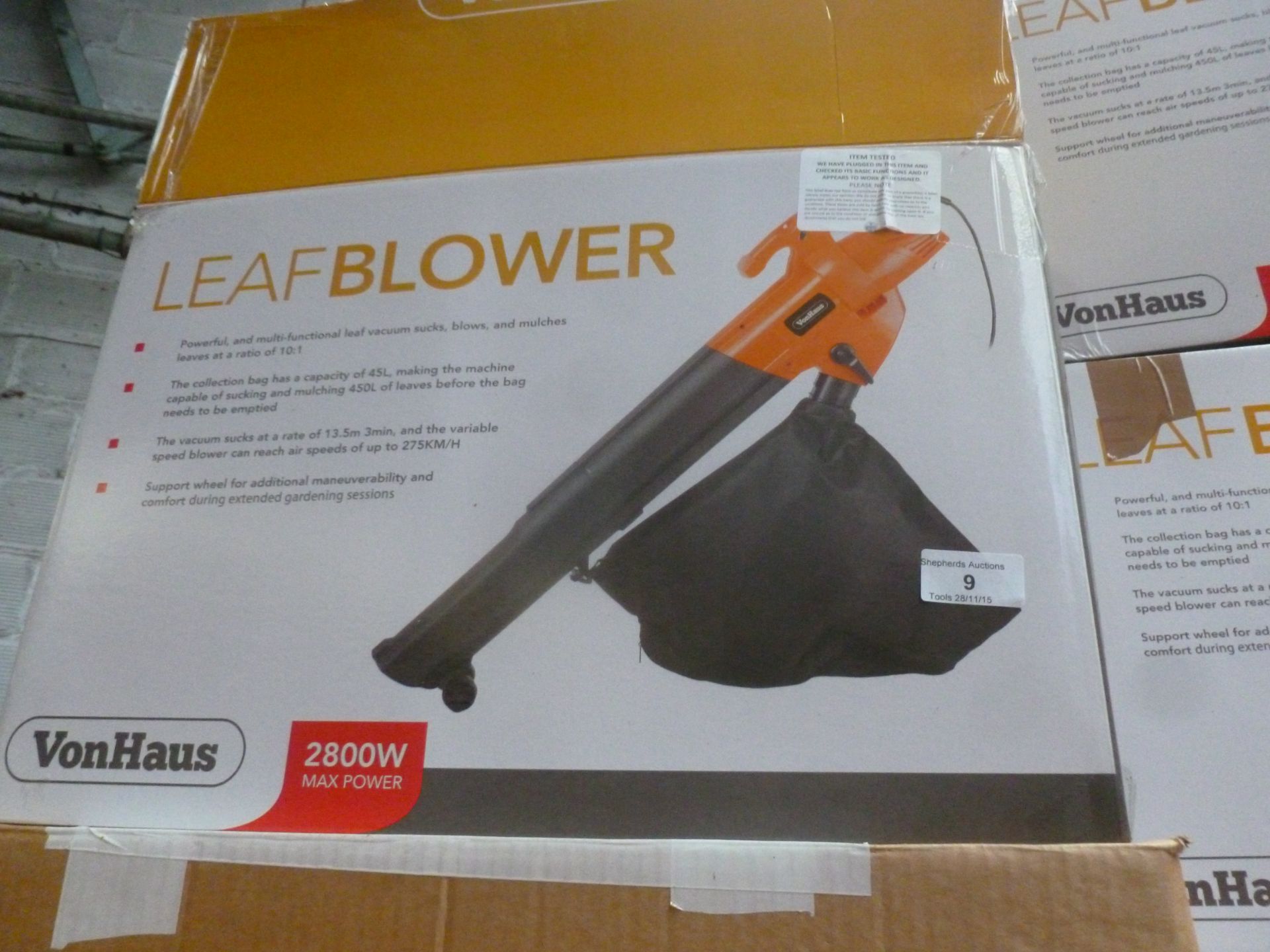 VonHaus 2800W Leaf Blower. Tested working and boxe