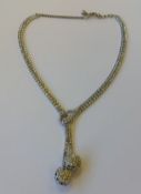 Double Strand Necklace with Double Drop Pendant