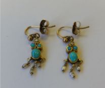 A Pair of Turquoise and Pearl Drop Earrings