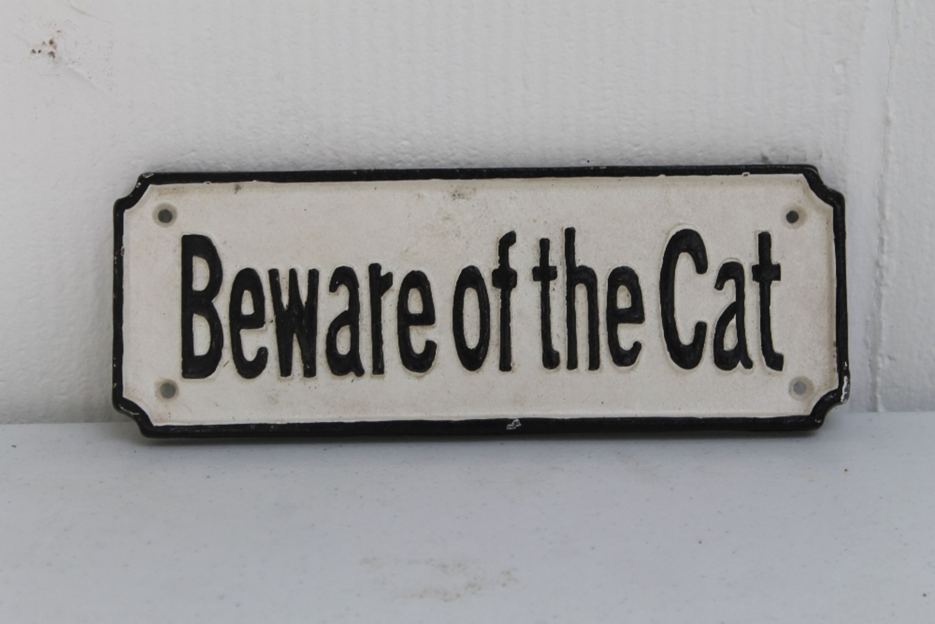 Rectangular Beware of the Cat Sign - Cast Metal