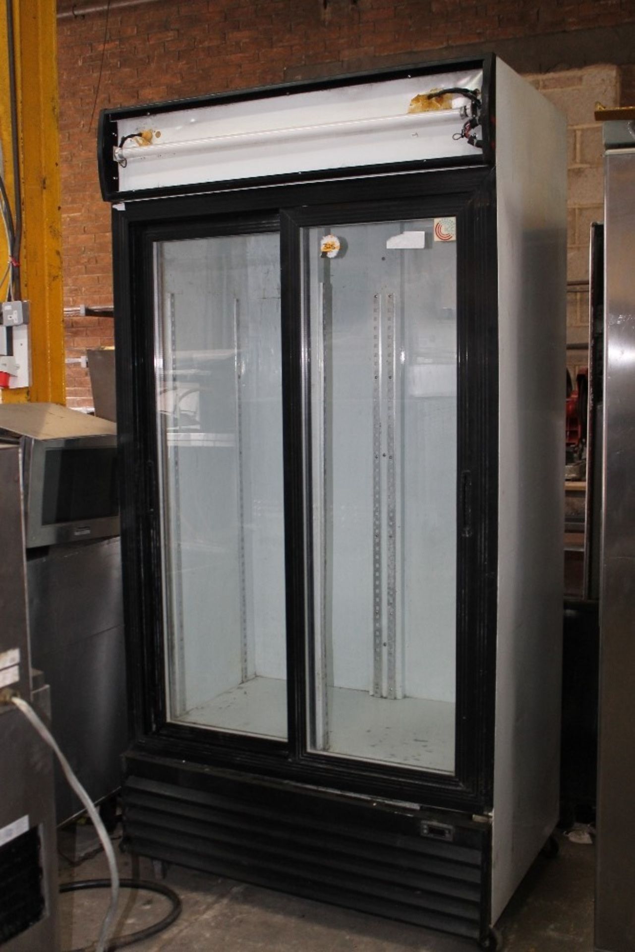 Double Door Drinks Fridge – missing front base panel - NO Shelves