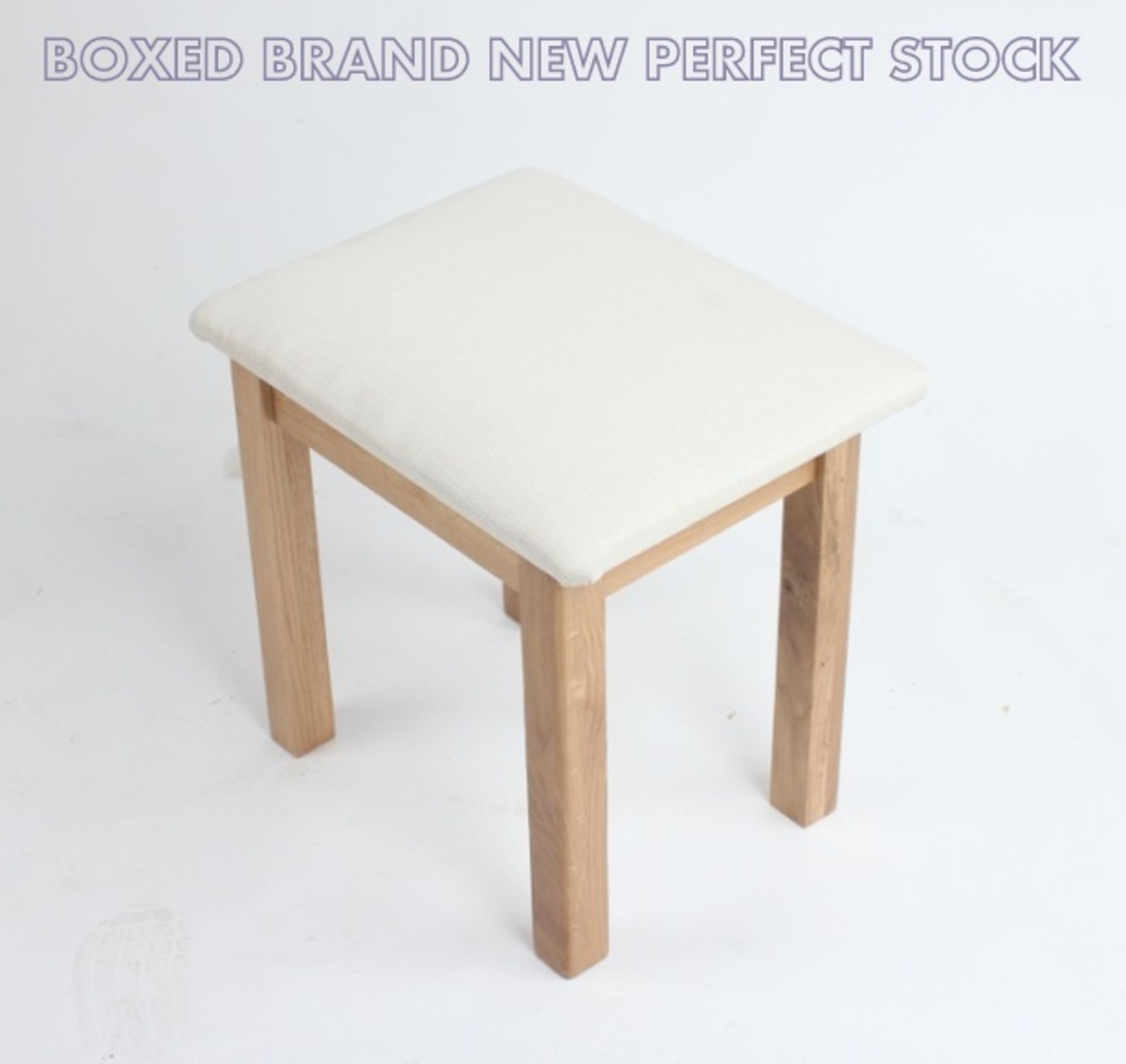 ONE BRAND NEW STOOL - KD LEGS, PLYWOOD FOR FABRIC SEAT CENTRE, SOLID OAK FOR OTHER PARTS