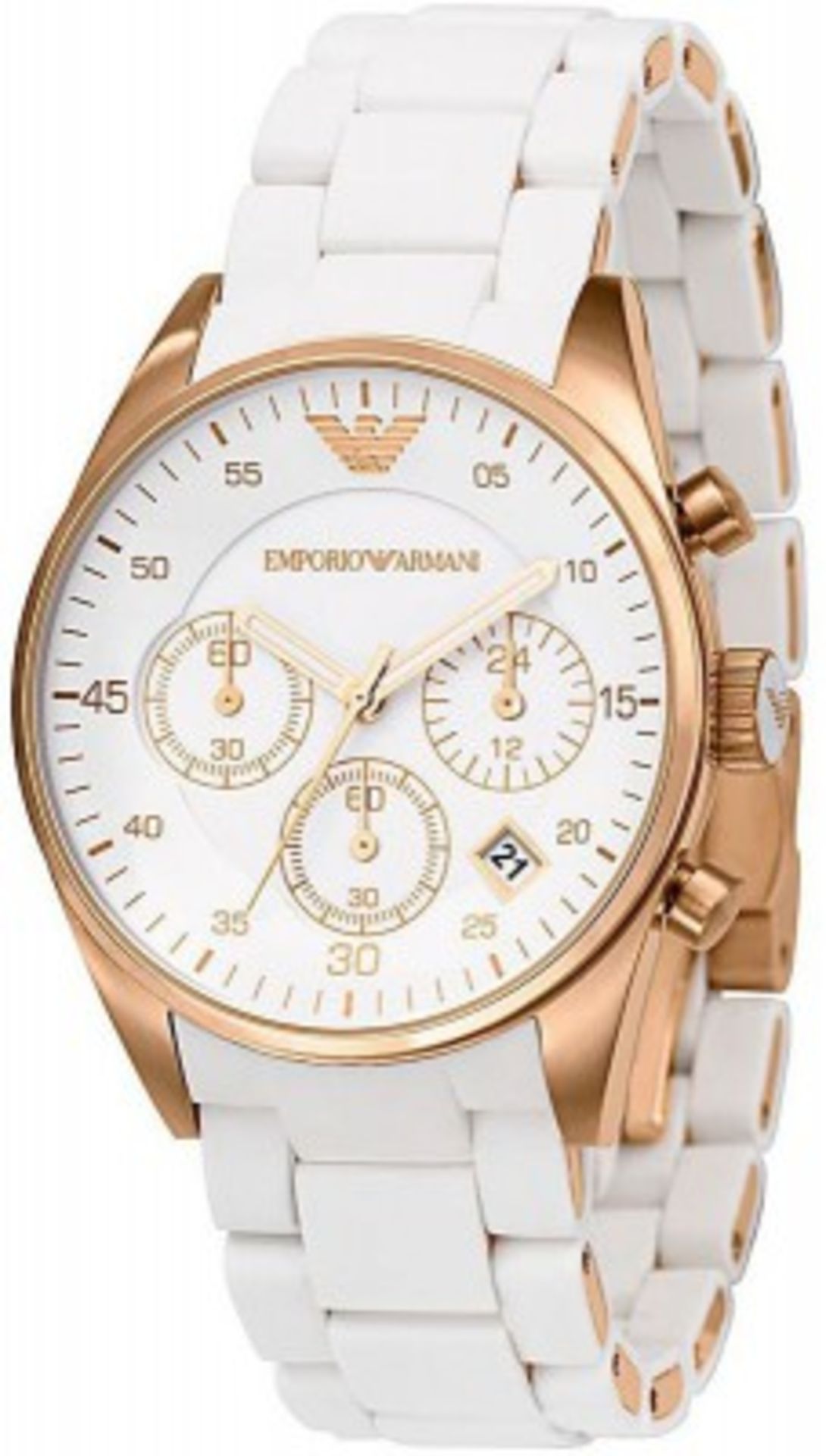 BOXED BRAND NEW EMPORIO ARMANI WHITE RUBBER/ROSE GOLD GENTS DESIGNER WRIST WATCH RRP £349.99 (MD-