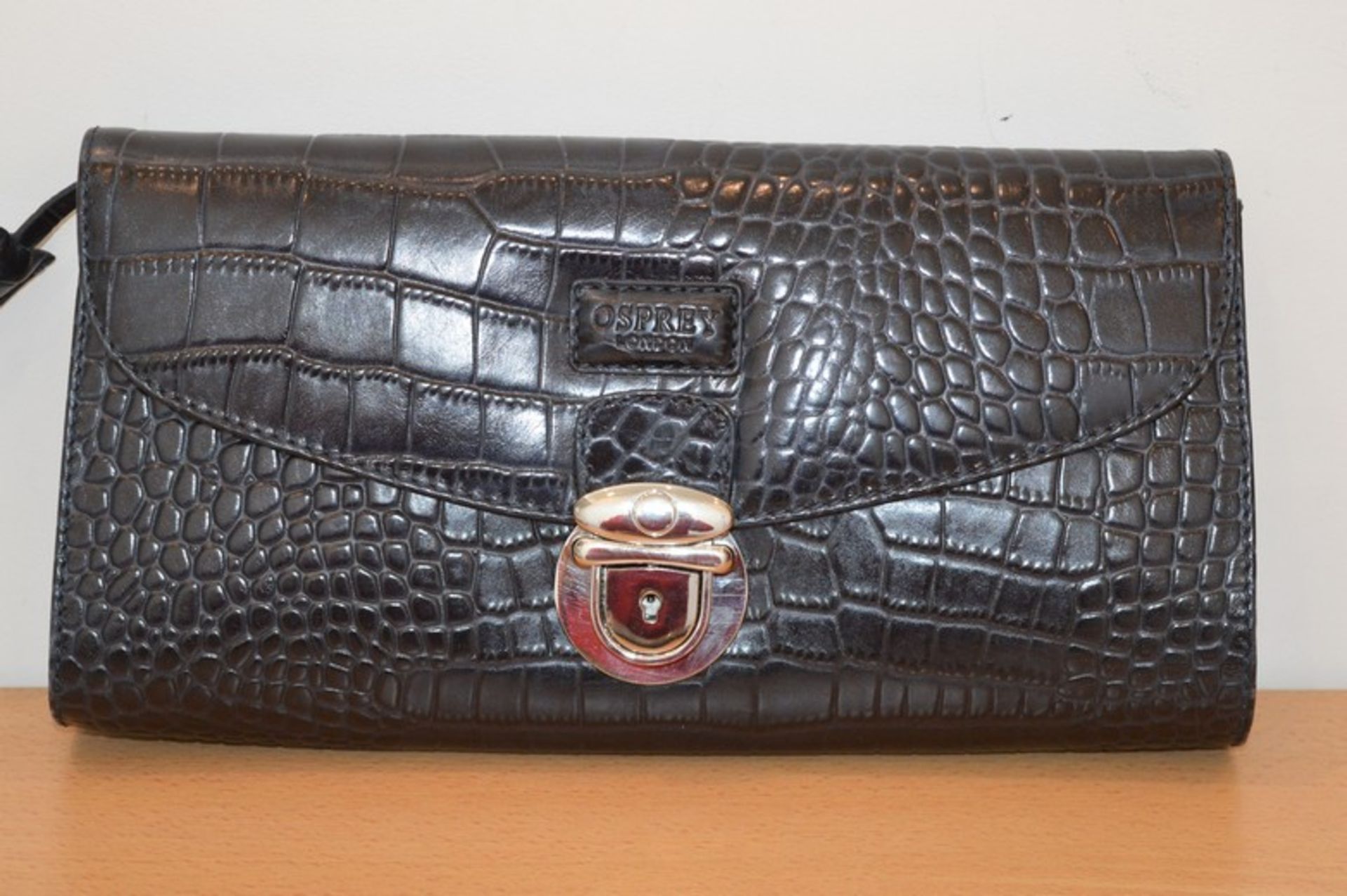 BRAND NEW OSPREY LONDON BLACK LEATHER LADIES CLUTCH BAG RRP £155 (DSCLIP)(23.03.15)