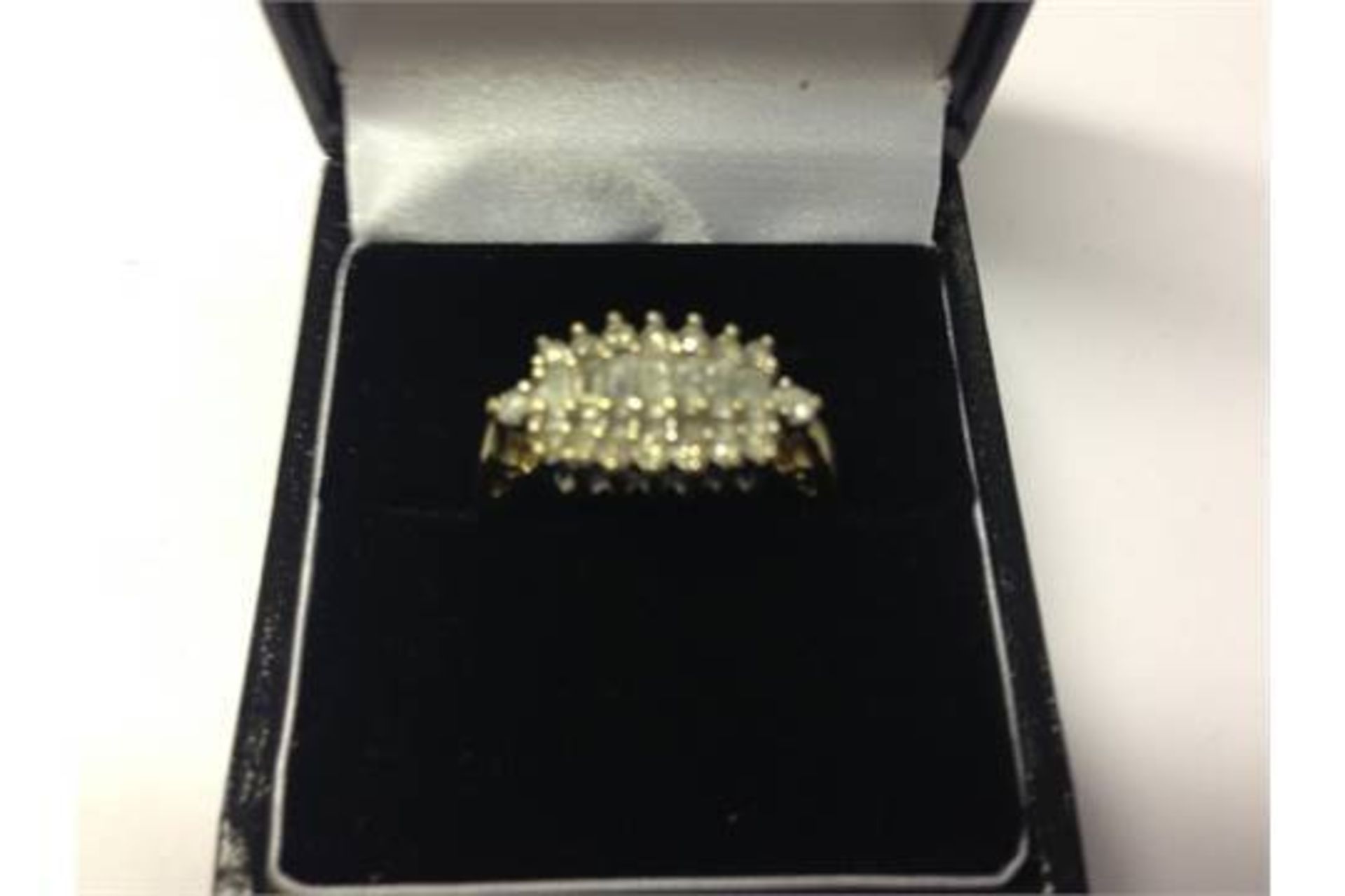 9CT DIAMOND SET CLUSTER RING- BAGUETTE CUT DIAMONDS AND ROUND DIAMONDS, 0.50CT OF DIAMONDS ***PLEASE