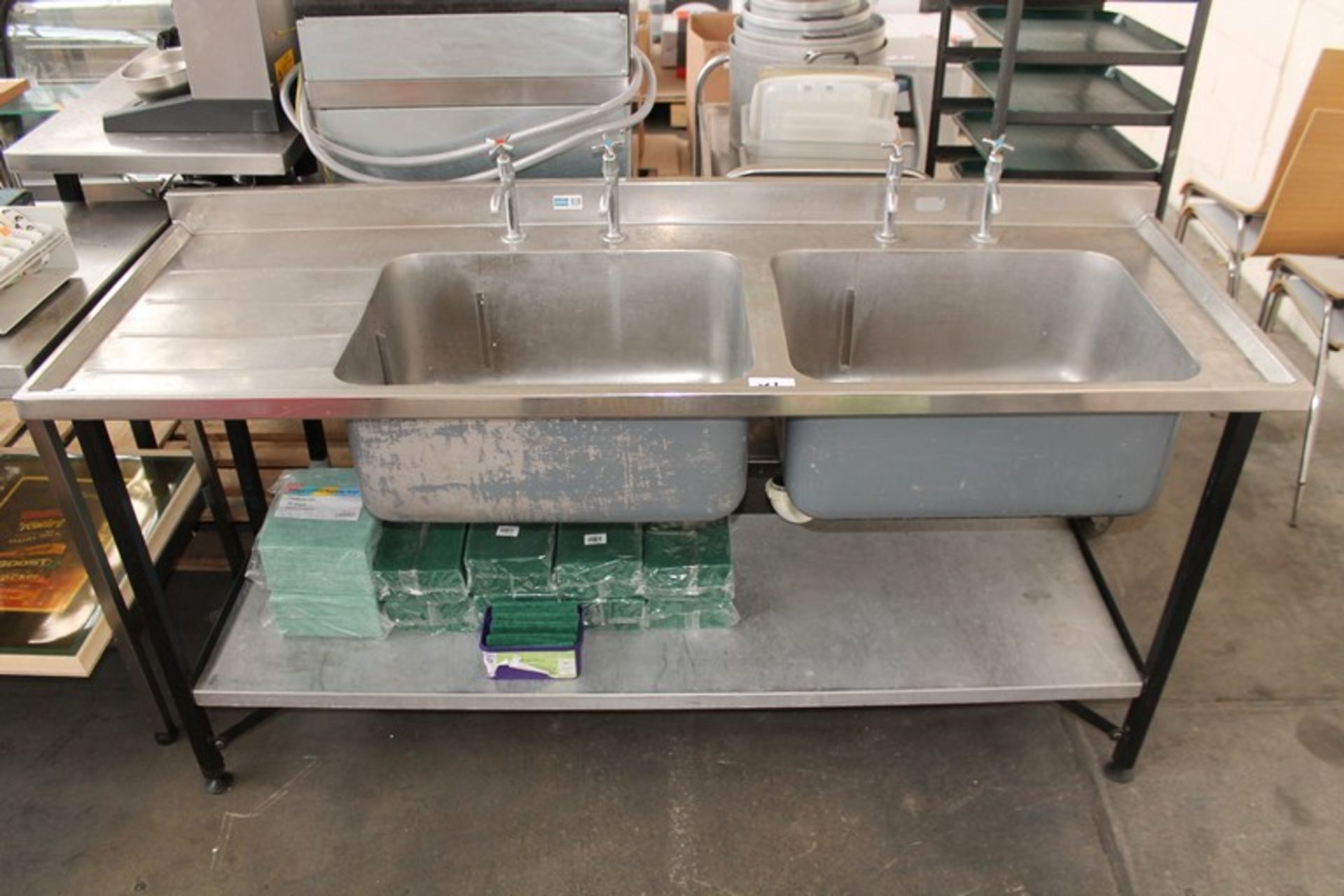 ONE BRUSHED STEEL DOUBLE INDUSTRIAL SINK (CATERING)