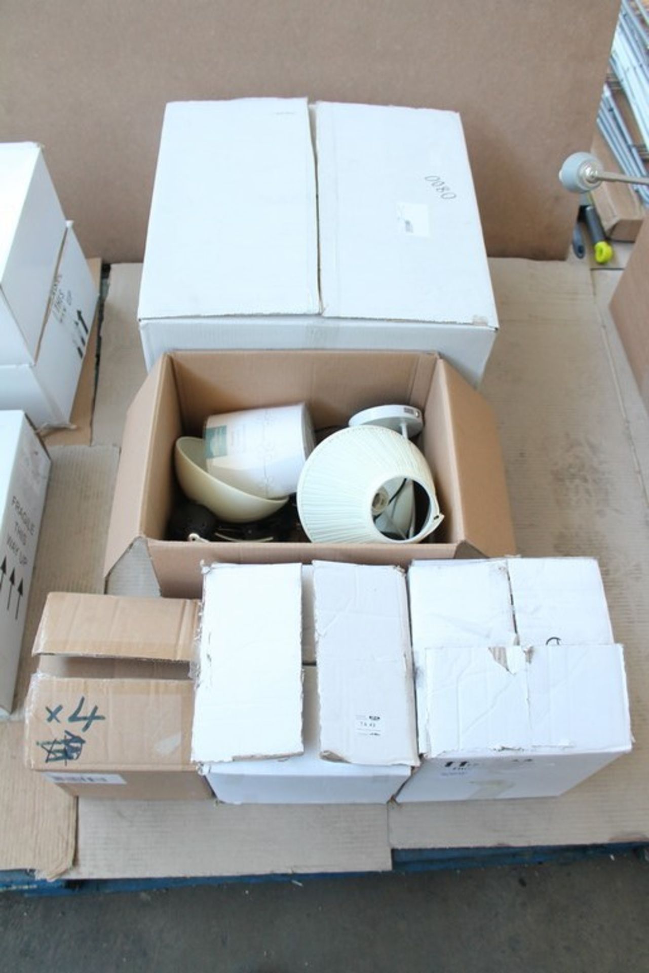 ONE LOT TO CONTAIN 6X BOXED AND UNBOXED LIGHTS TO INCLUDE HARMONY SMALL CEILING FITTING, TABLE LAMPS