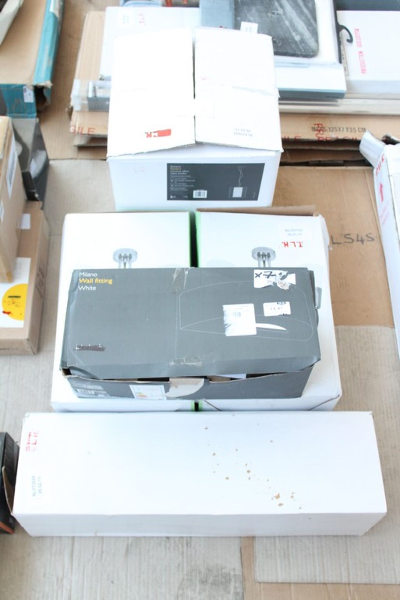 ONE LOT TO CONTAIN 5X BOXED LIGHTS TO INCLUDE BASTIANE PENDANT, MILANO WALL FITTING AND MUCH MORE (