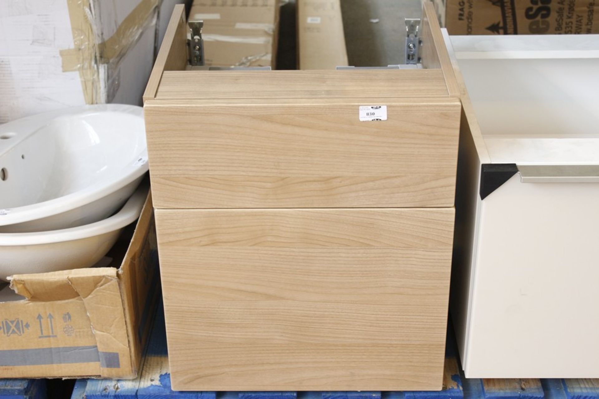 1 x LIGHT OAK 2 DRAWER VANITY UNIT   *PLEASE NOTE THAT THE BID PRICE IS MULTIPLIED BY THE NUMBER