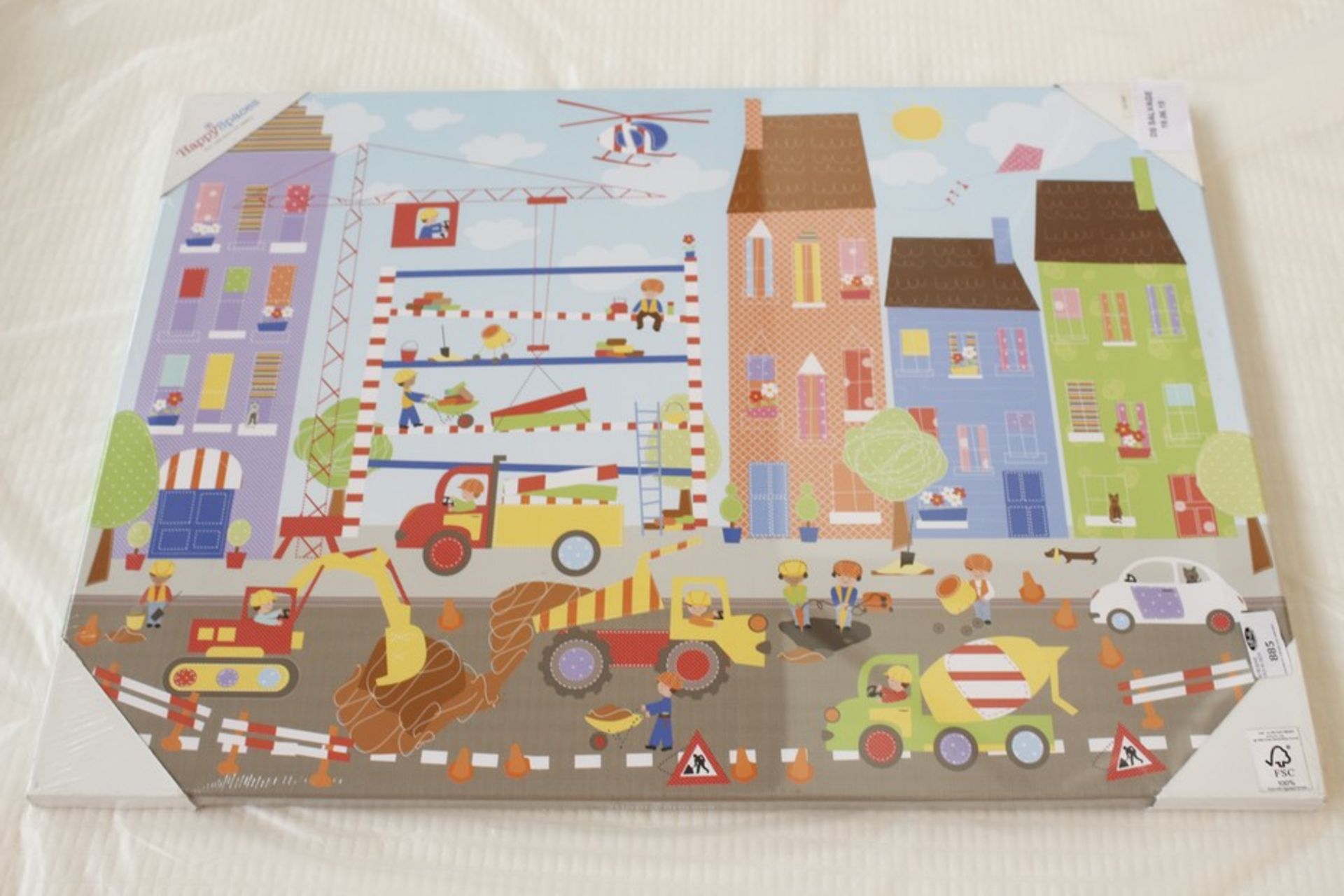 3 x BRAND NEW HAPPY SPACES BUSY BUILDING SITE CANVAS WALL ART PICTURE RRP £65 (19.6.15)  *PLEASE