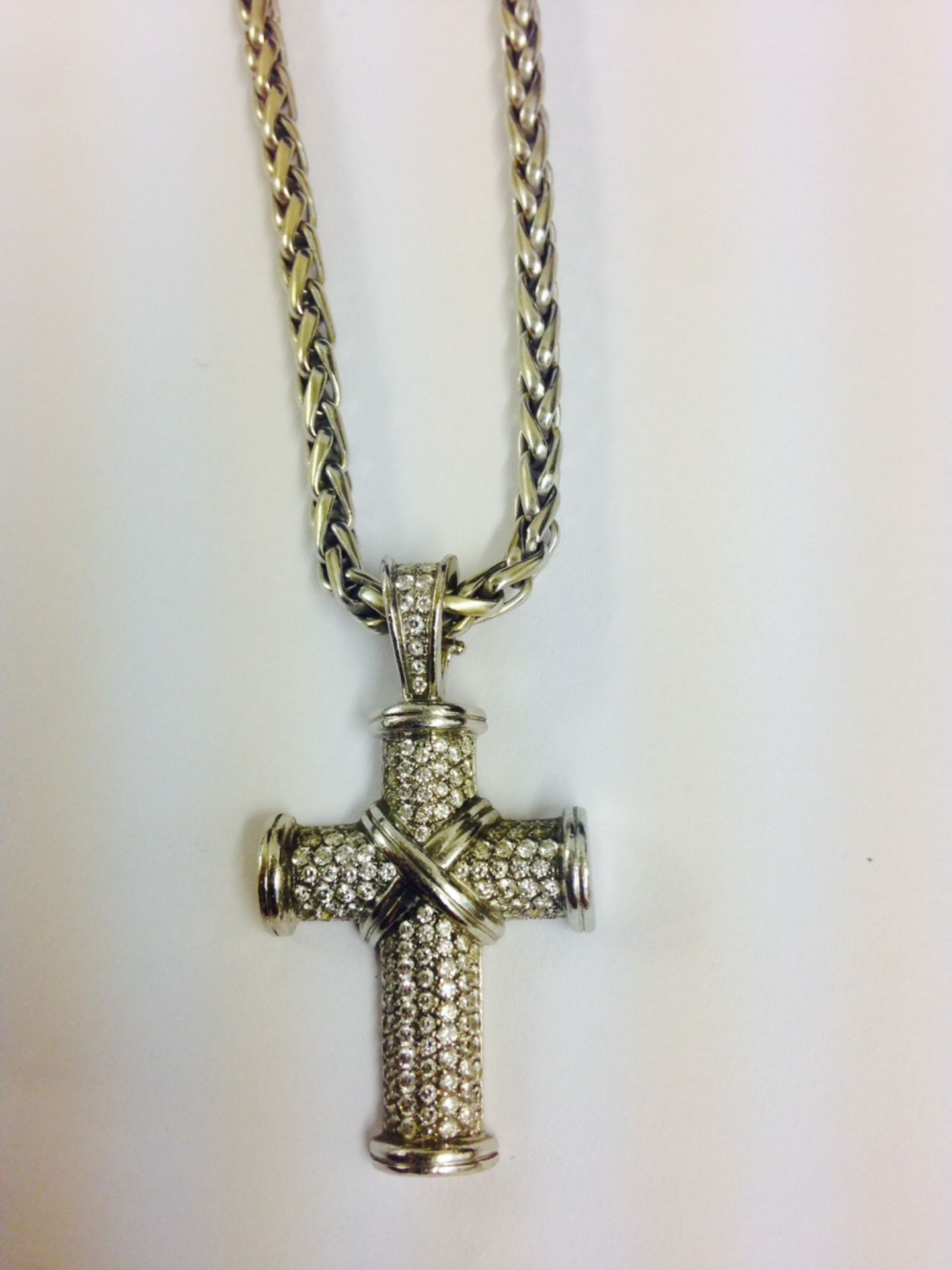 18 carat white gold Theo fennell diamond cross and chain, RRP £10,500.00 - Image 2 of 2