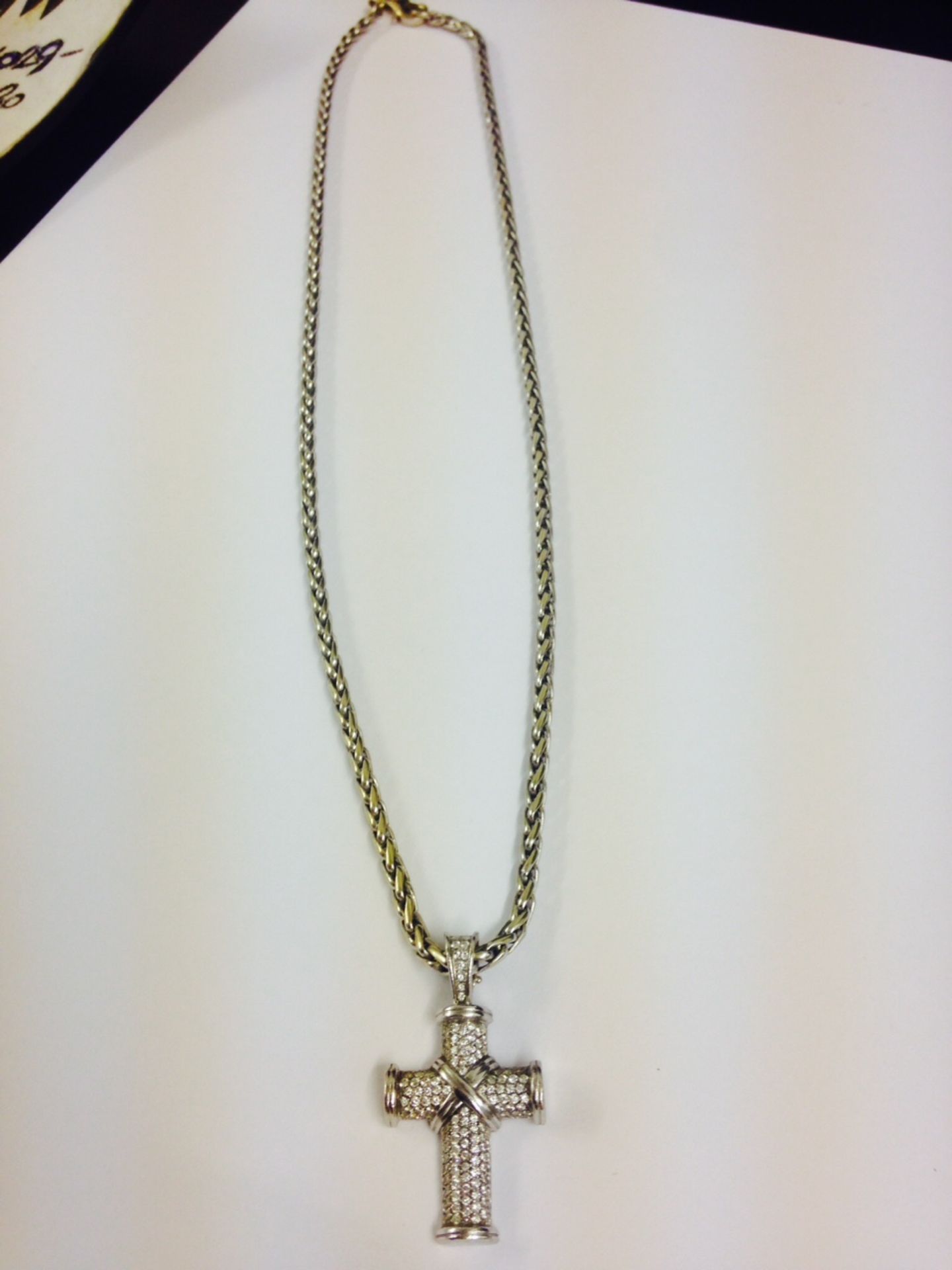 18 carat white gold Theo fennell diamond cross and chain, RRP £10,500.00