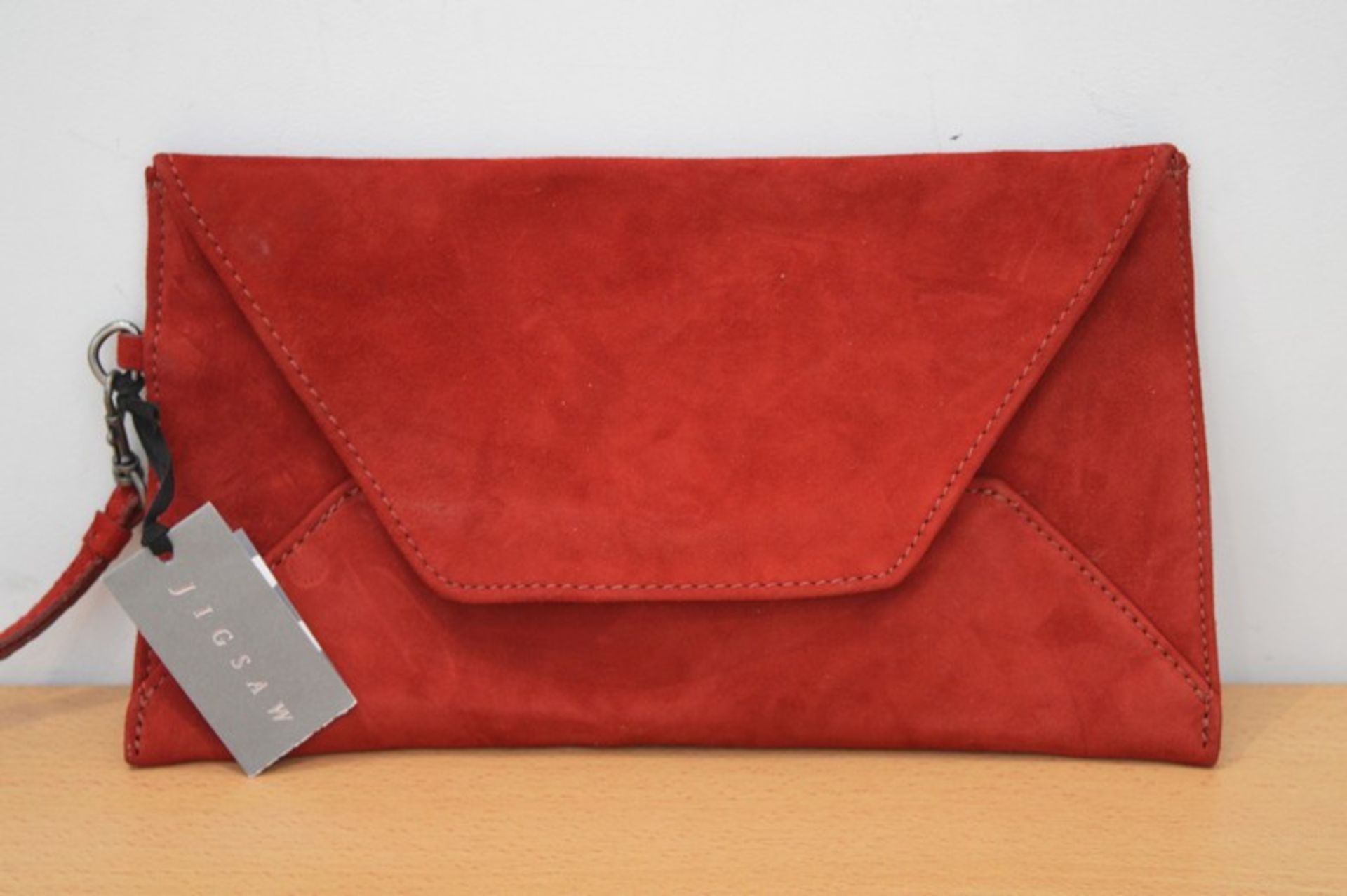 BRAND NEW WITH LABELS JIGSAW RED SUEDE LADIES NIGHT CLUTH BAG RRP £55 (DSCLIP)(20.05.15)