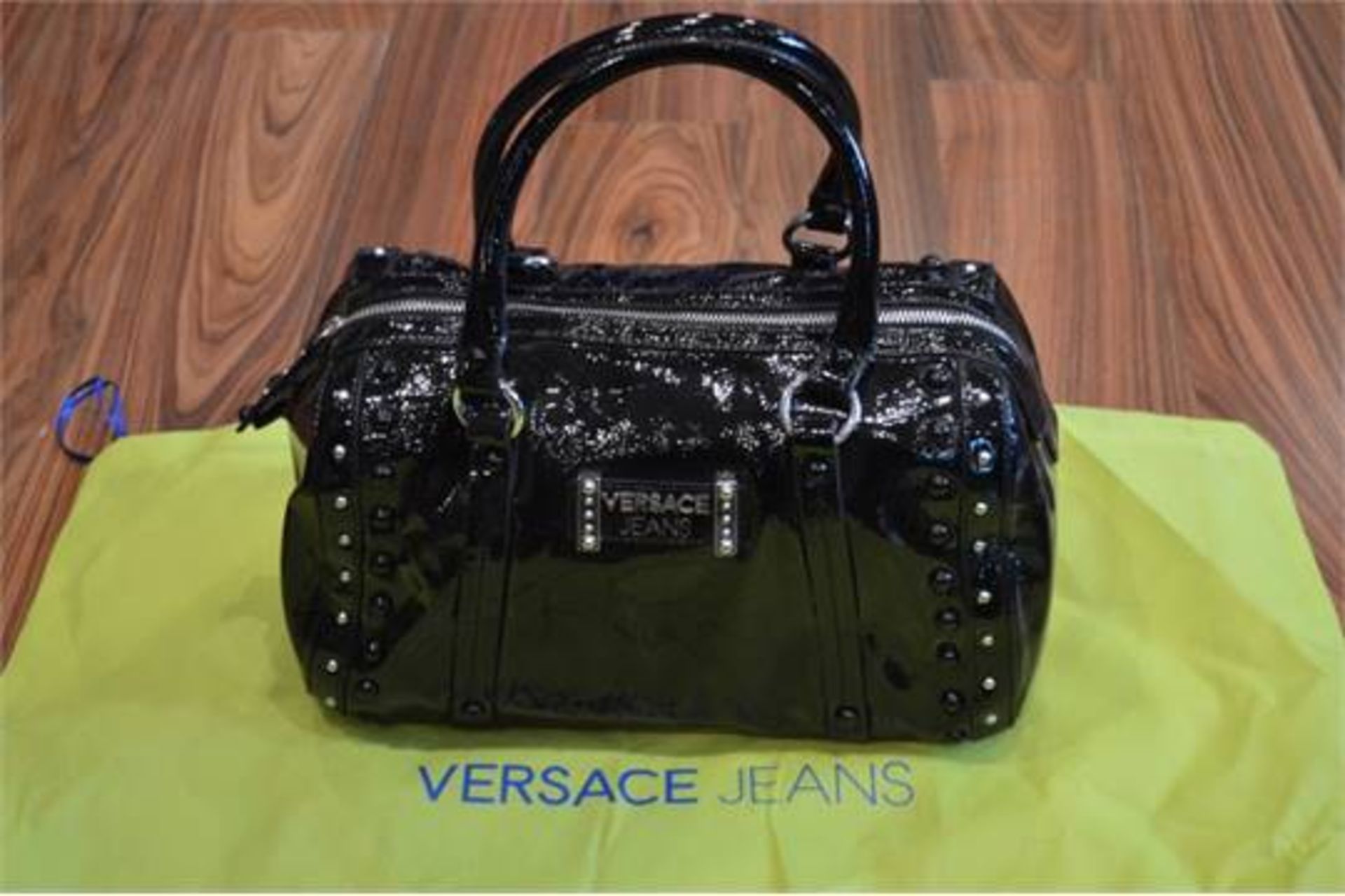 BRAND NEW WITH LABELS VERSACE JEANS ECO VERNICE BLACK PATENT LEATHER LADIES DESIGNER HIGH END