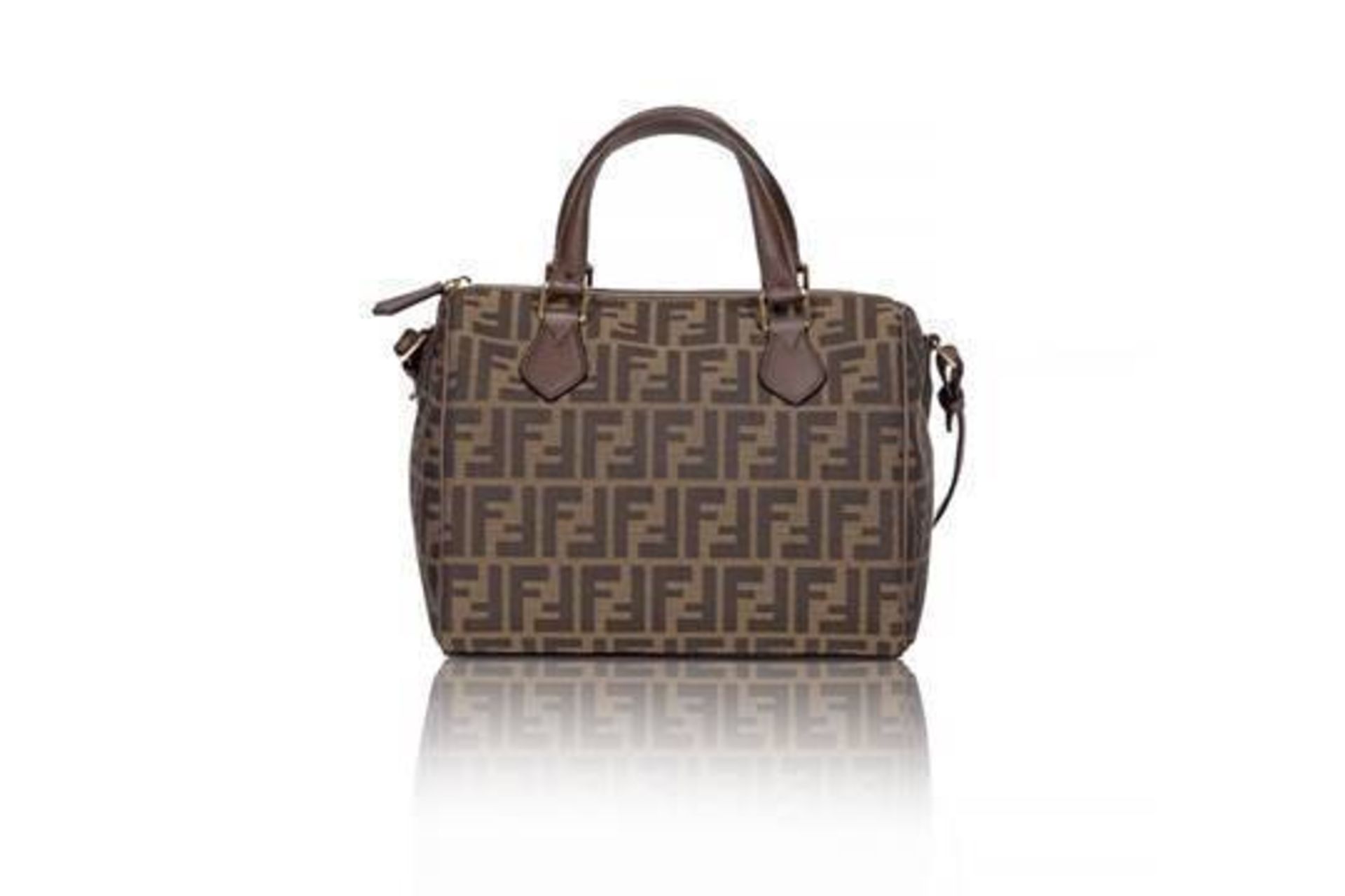 Fendi. Jacquard Bauletto Zucca Boston Bag. Brand New. Brown Canvas & Leather. RRP £884. (8BL121) Top