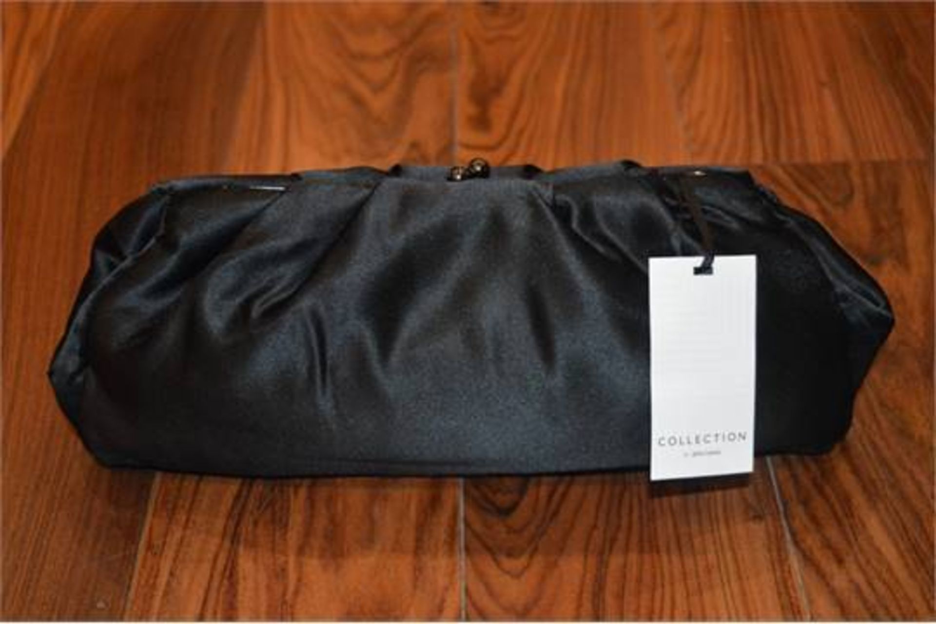 BRAND NEW BLACK SATIN RUCHED CLUTCH BAG, RRP-£59.00 (DS CLIP)(23.07.15)