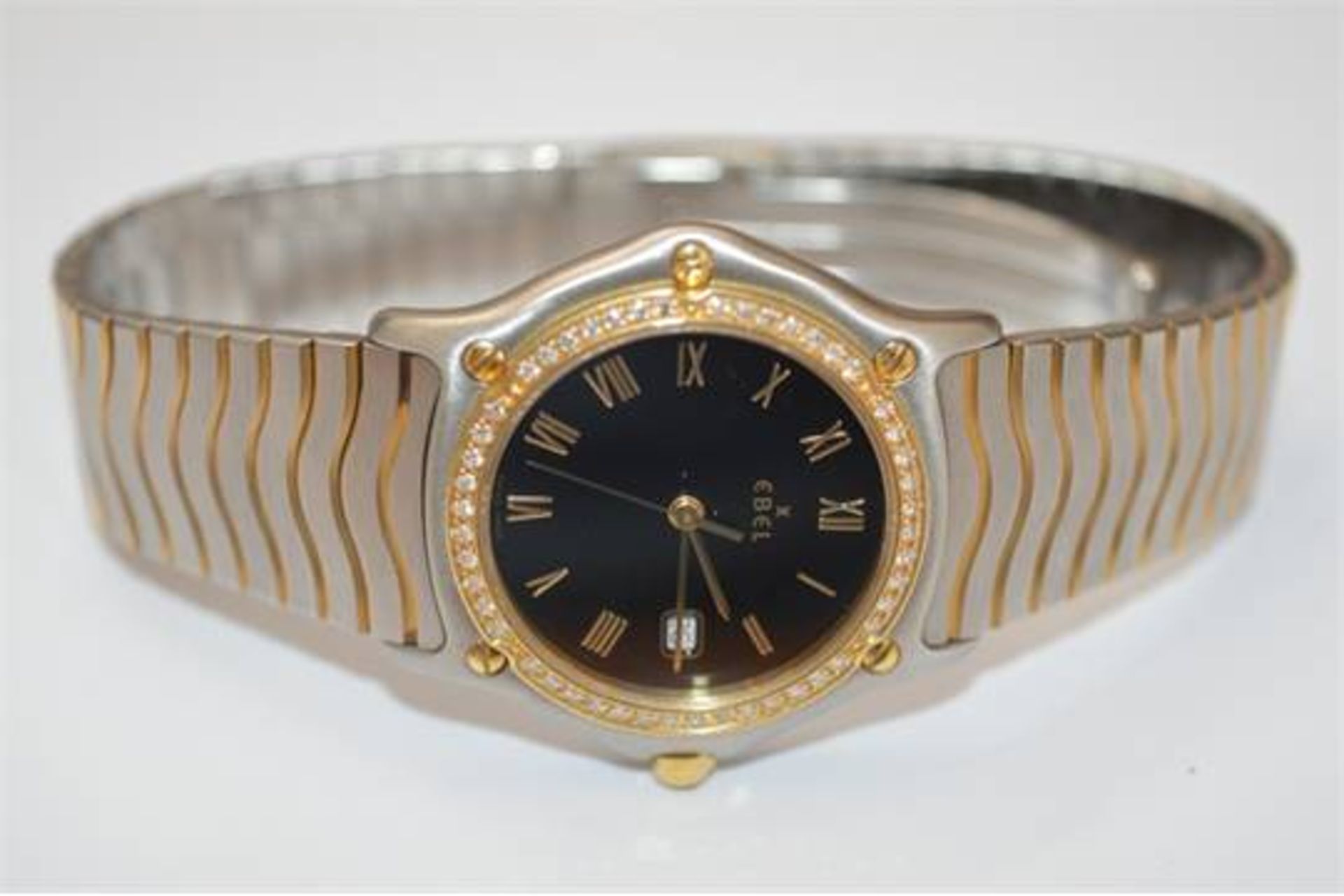 EBEL BIMETAL, 18K GOLD AND STAINLESS STEEL, DIAMOND BEZEL, BLACK DIAL (CS) ***PLEASE NOTE THERE IS