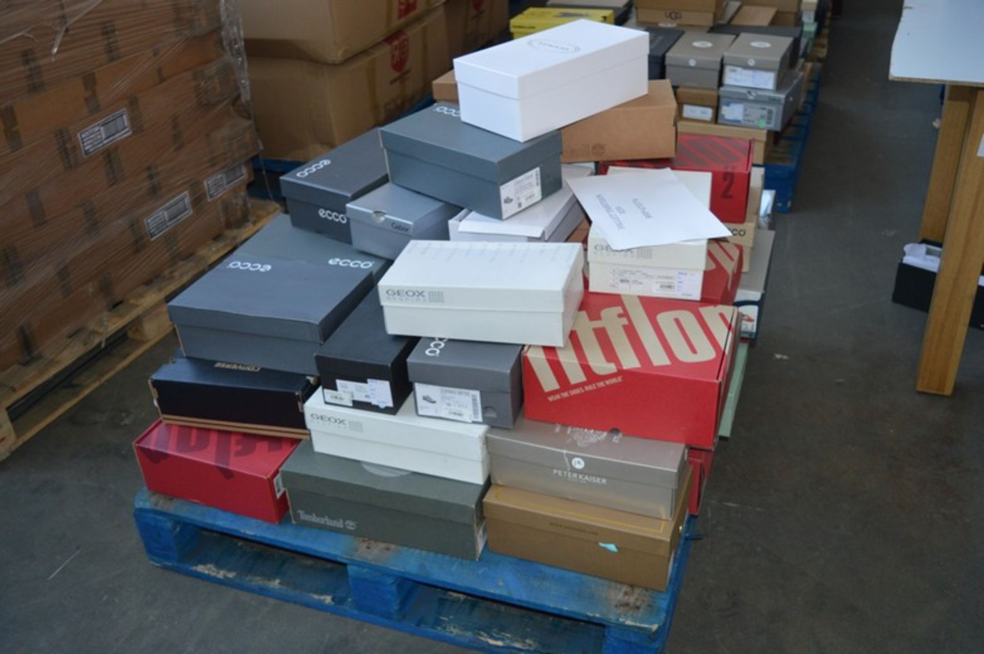 ONE PALLET TO CONTAIN 50 PAIRS OF BOXED DESIGNER SHOES TO INCLUDE, UGG, FITFLOP, PETER KAISER,