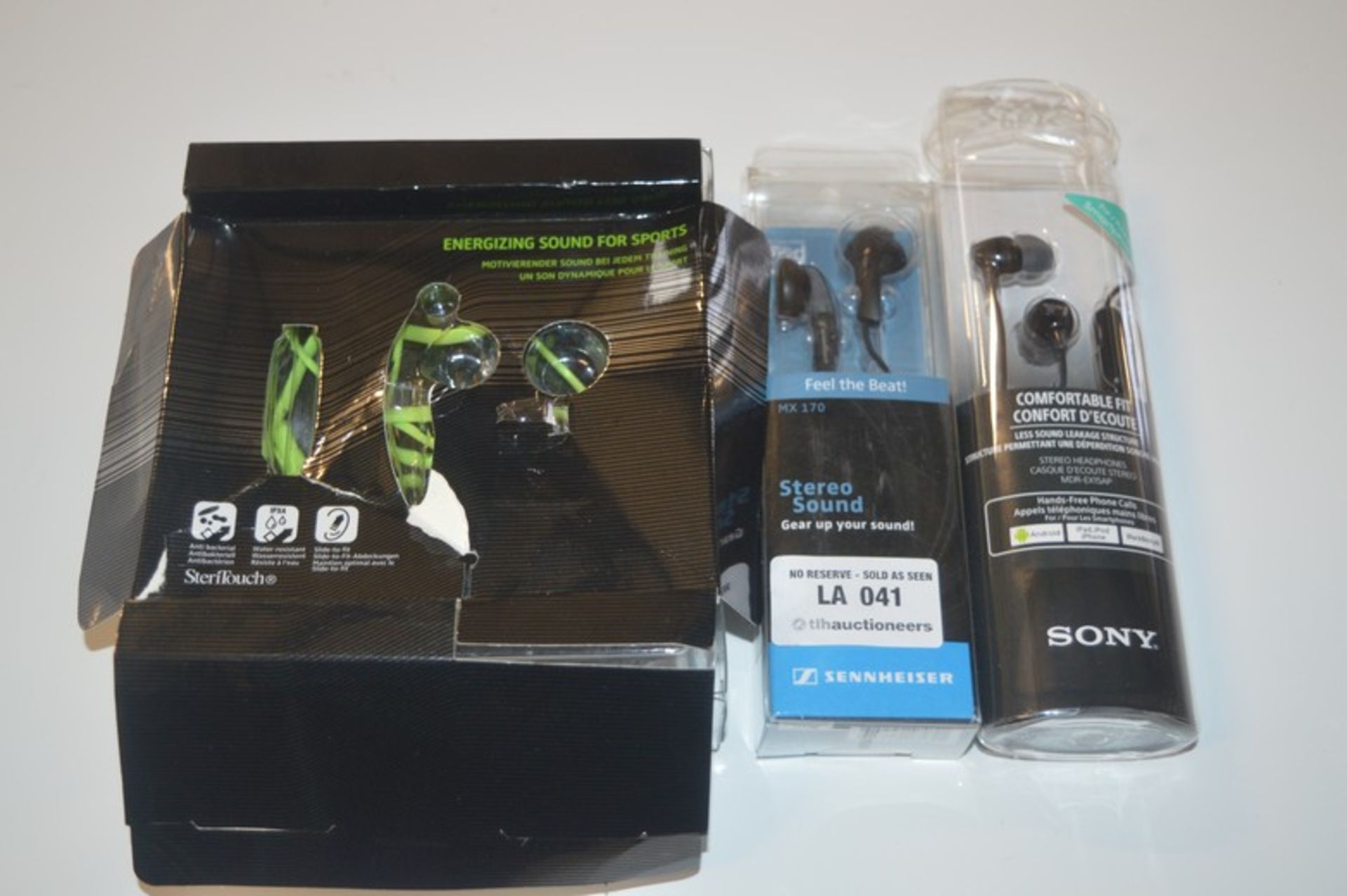 3 X BOXED ASSORTED EARPHONES BY SENNHEISER AND SONY COMBINED RRP £160.00 11/08/15