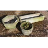 COLLECTION OF THREE COMPOSITION PLANTERS, ONE HEXAGONAL, ONE CIRCULAR AND ONE TROUGH