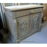 19TH CENTURY BLEACHED OAK PROFUSELY CARVED BUFFET WITH CARVED PANELS DEPICTING GAME, 1150 X 500 X