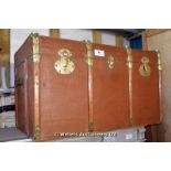 CIRCA 1900 TRAVELLING TRUNK WITH BRASS FITTINGS, NICELY RESTORED, 900 X 500 X 550