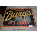 20TH CENTURY METAL AMERICANA SIGN 'DRINK BARGYS', 700 X 500