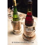 MATCHED PAIR OF 20TH CENTURY SILVER PLATE ON COPPER PIERCED WINE COOLERS