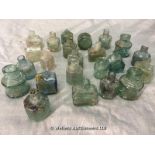 COLLECTION OF PALE GREEN AND PALE BLUE SMALL BOTTLES (APPROX 22), POSSIBY INK/PERFUME