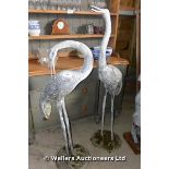 PAIR OF 20TH CENTURY GALVANISED METAL CRANES, NICELY WEATHERED, TALLEST 1500H