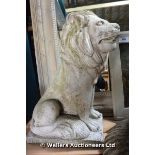 PAIR OF 20TH CENTURY COMPOSITION STONE LIONS, 660H