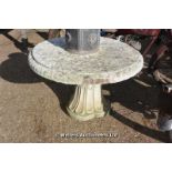 20TH CENTURY COMPOSITION STONE GARDEN TABLE WITH SCALLOPPED EDGE TOP, 970 X 640
