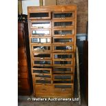 20TH CENTURY OAK HABERDASHERY CABINET, 20 GLAZED DRAWERS, 900 X 530 X 2000