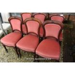 A SET OF SIX 19TH CENTURY WALNUT UPHOLSTERED DINING CHAIRS