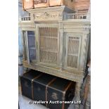 LOUIS XVI STYLE PAINTED CABINET WITH THREE MESHED DOORS WITH GALLERY TOP, 1450 X 450 X 1700